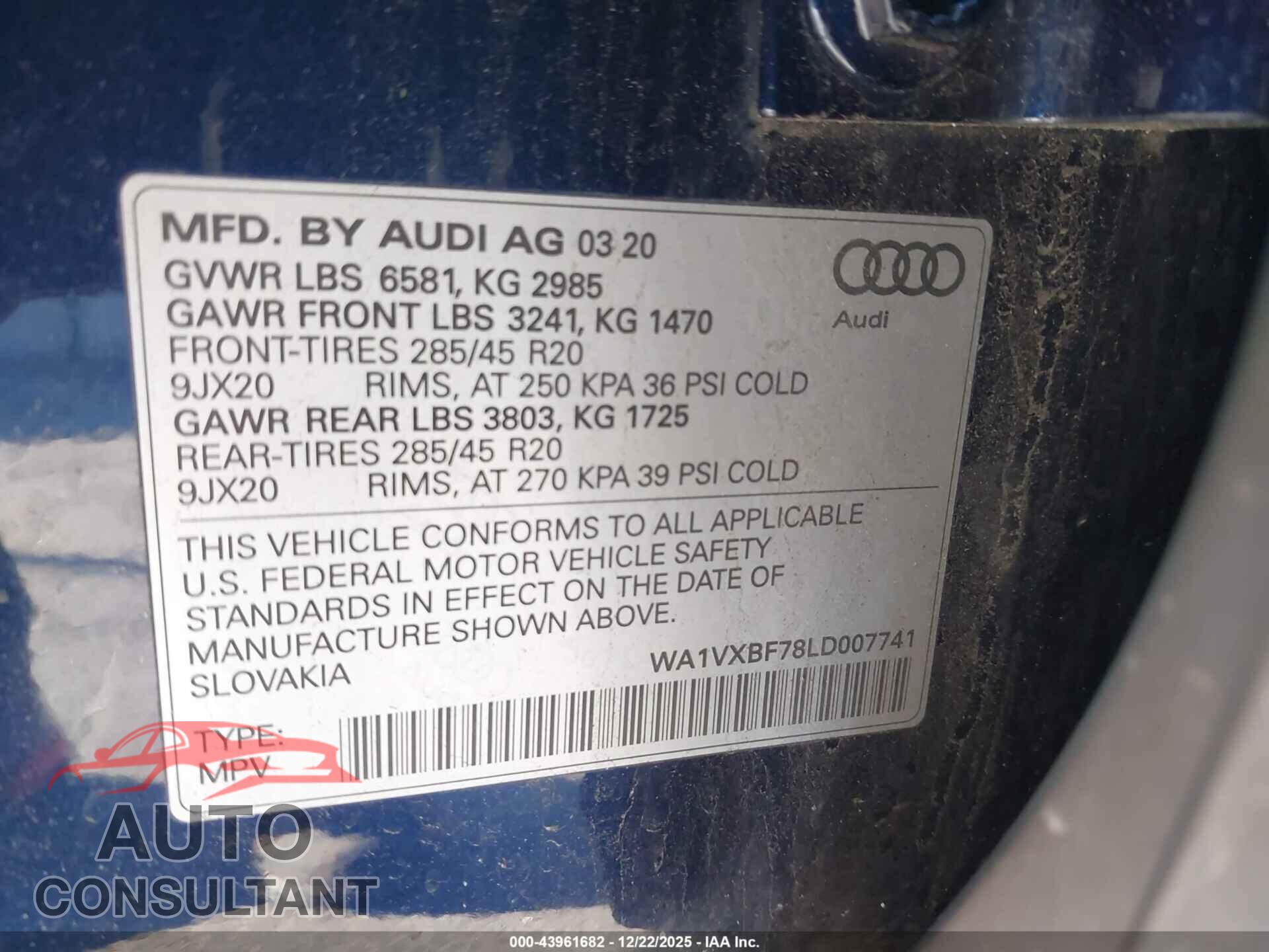 AUDI Q7 2020 - WA1VXBF78LD007741