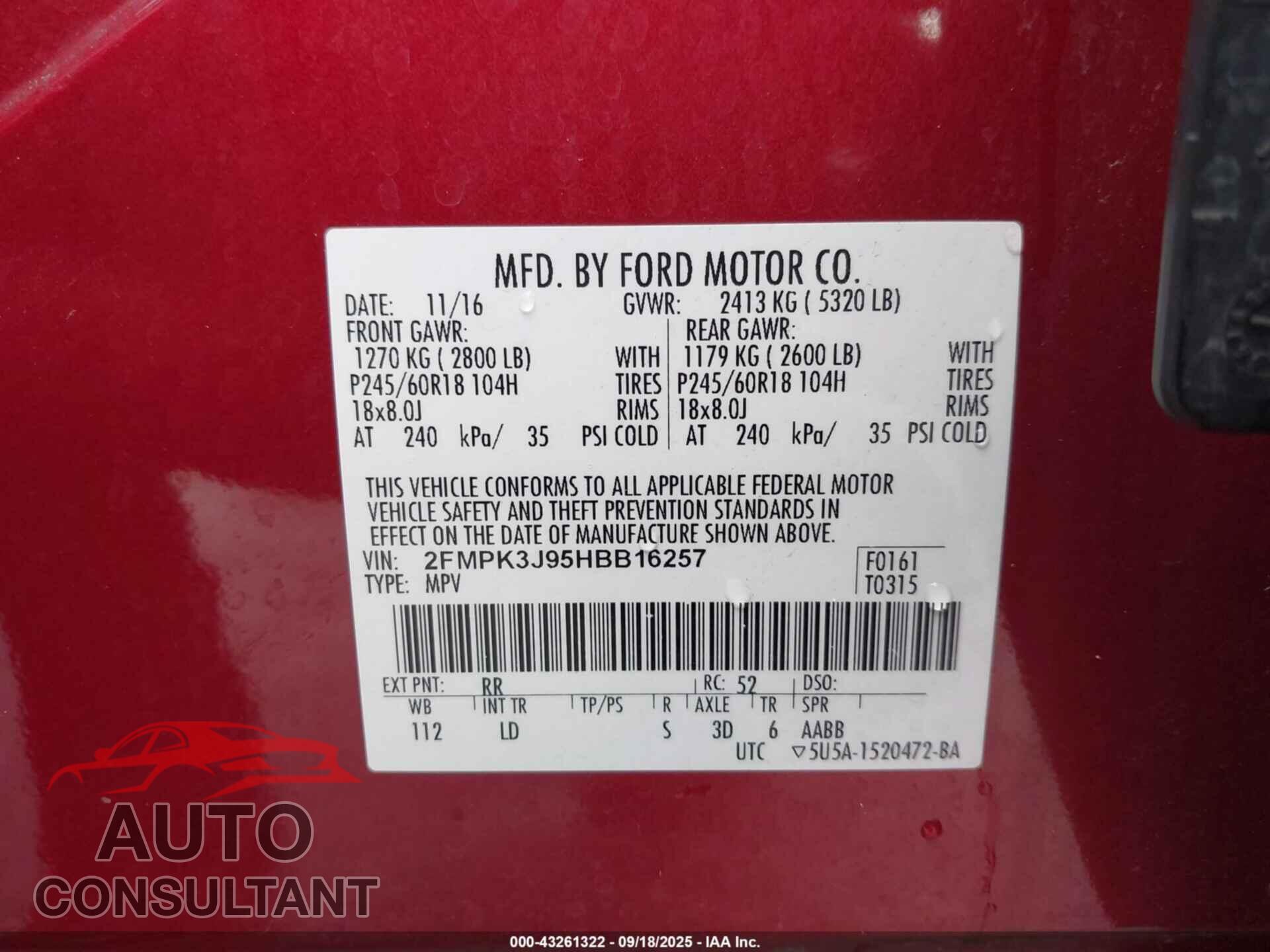 FORD EDGE 2017 - 2FMPK3J95HBB16257