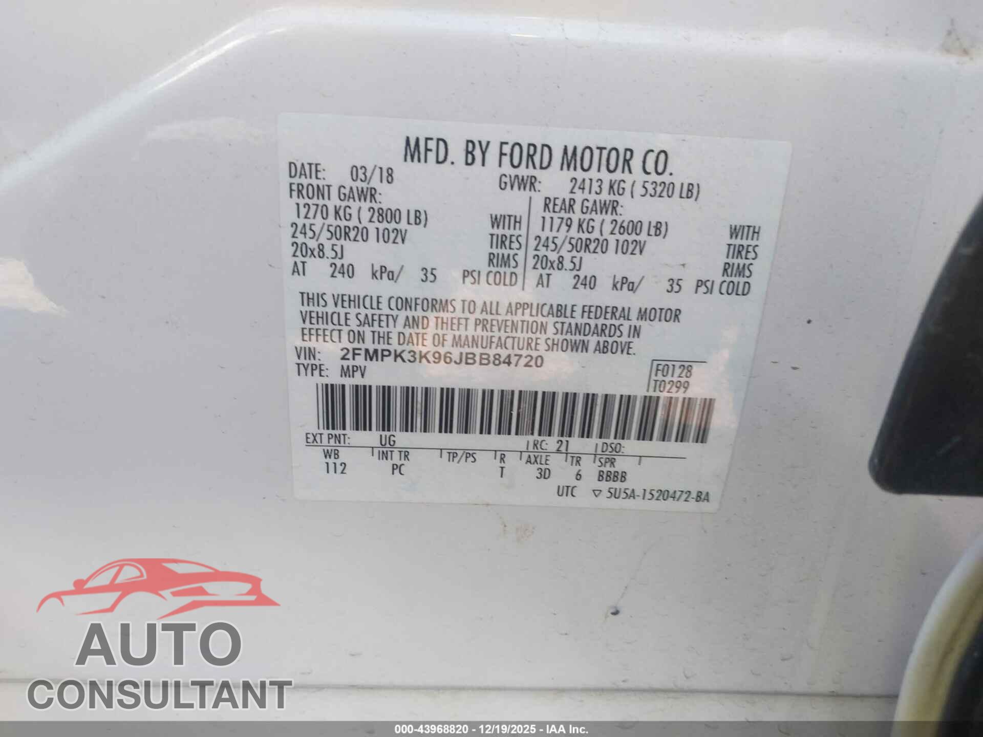 FORD EDGE 2018 - 2FMPK3K96JBB84720