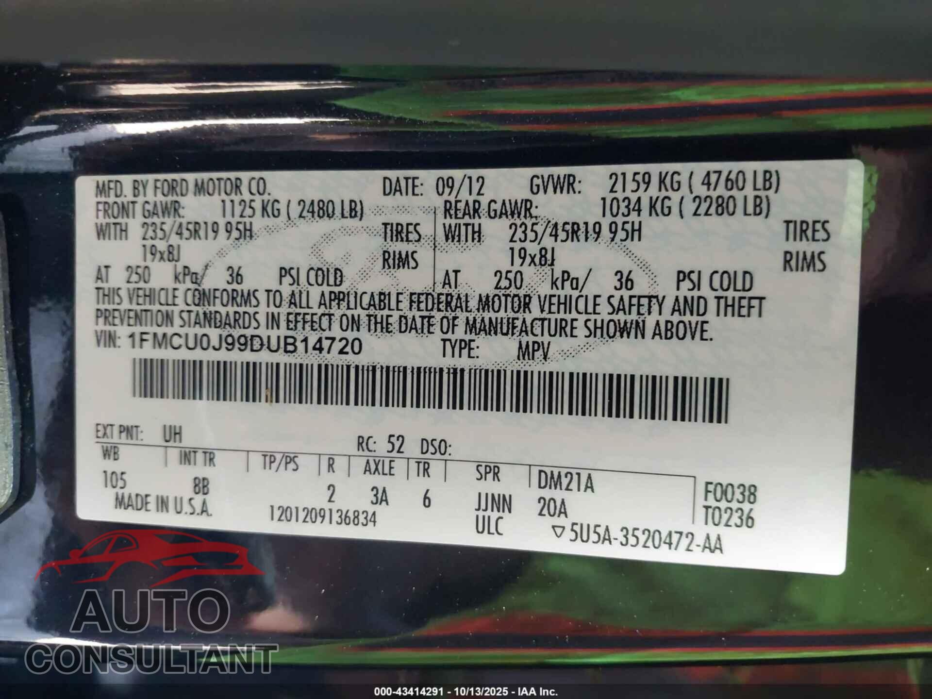 FORD ESCAPE 2013 - 1FMCU0J99DUB14720
