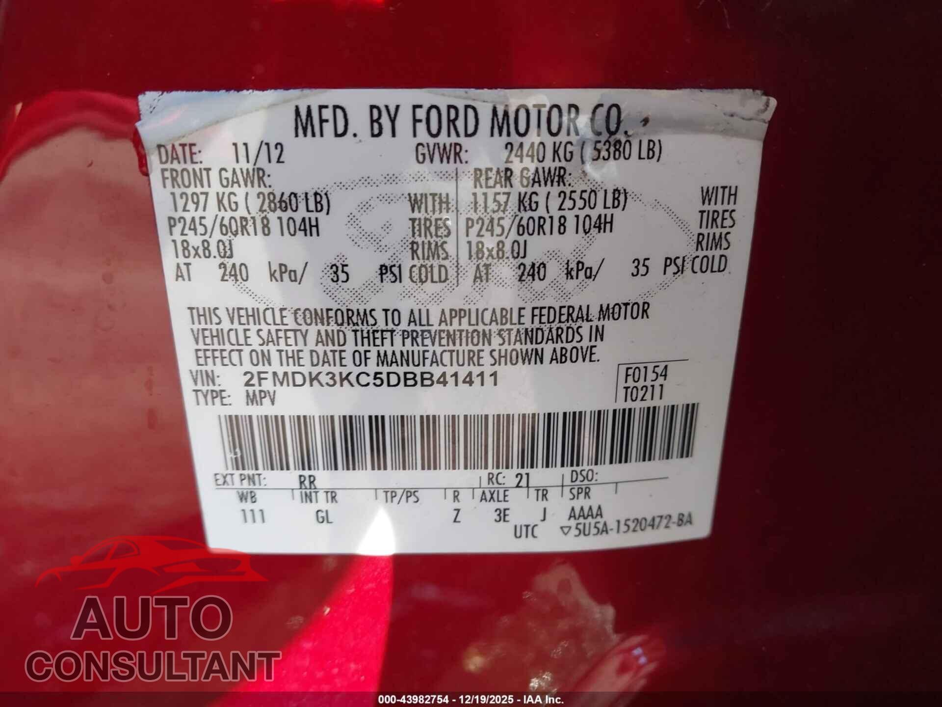 FORD EDGE 2013 - 2FMDK3KC5DBB41411