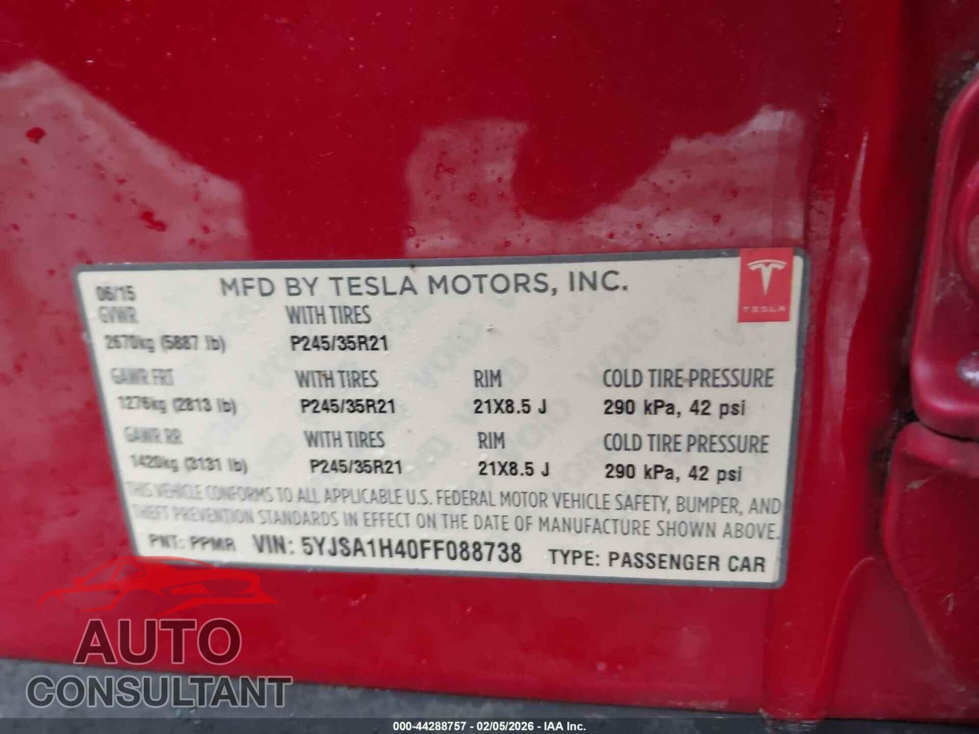 TESLA MODEL S 2015 - 5YJSA1H40FF088738