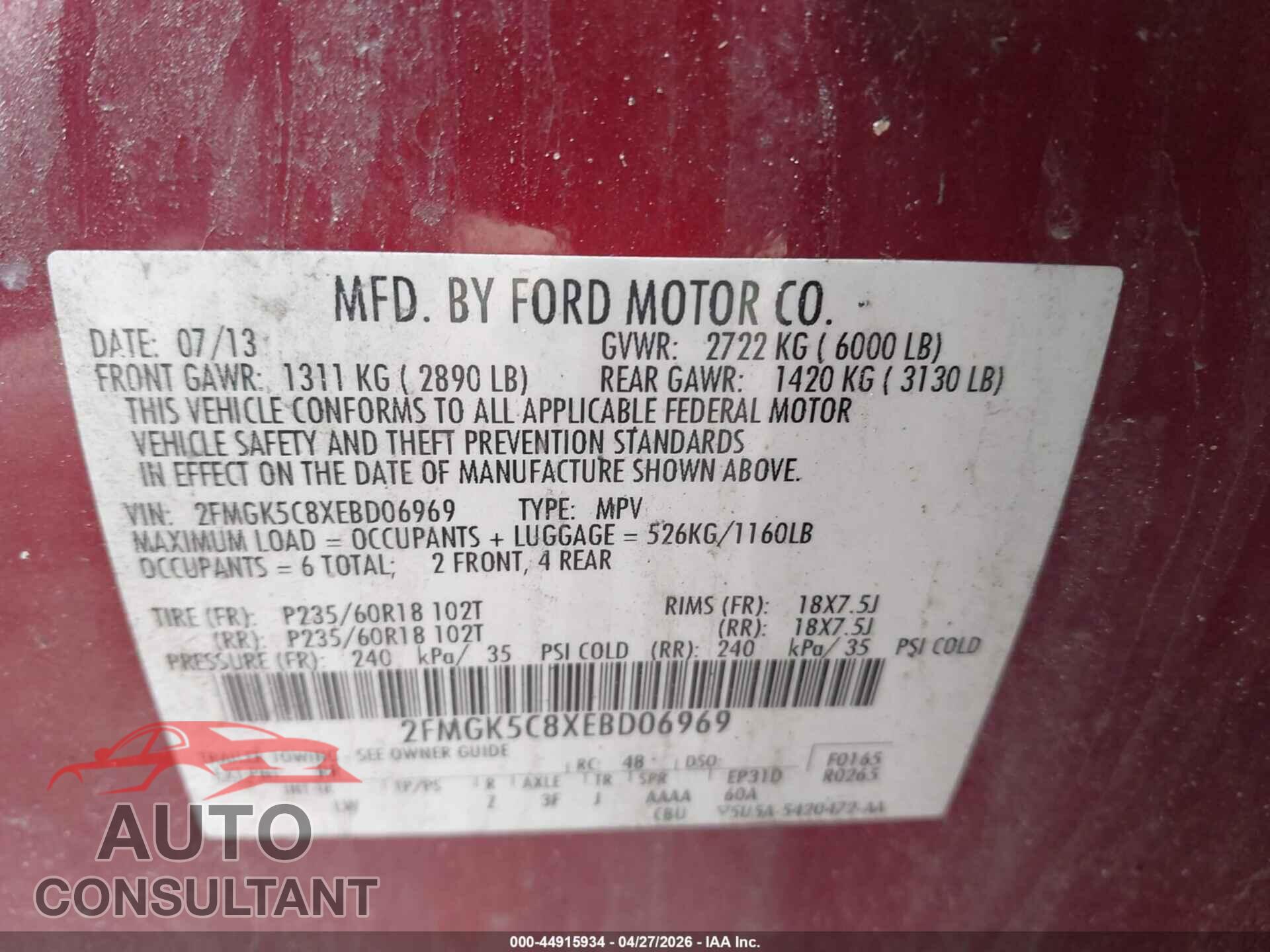 FORD FLEX 2014 - 2FMGK5C8XEBD06969