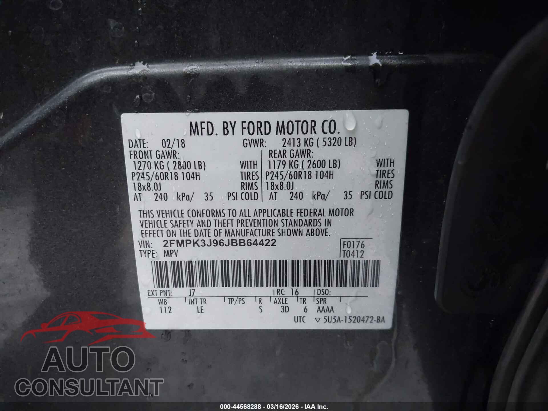 FORD EDGE 2018 - 2FMPK3J96JBB64422