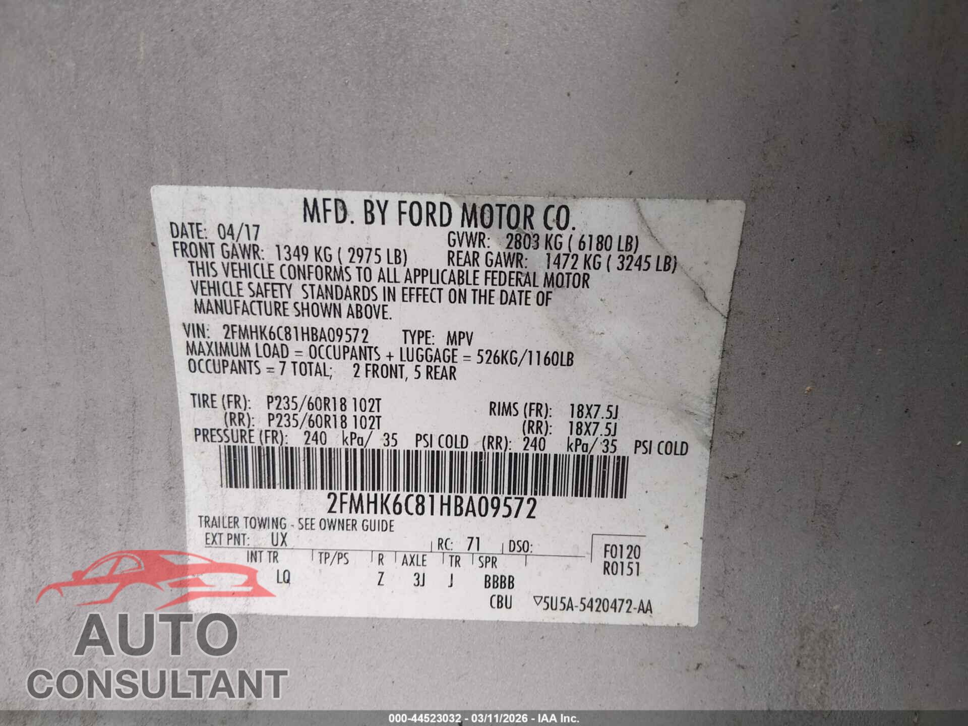 FORD FLEX 2017 - 2FMHK6C81HBA09572