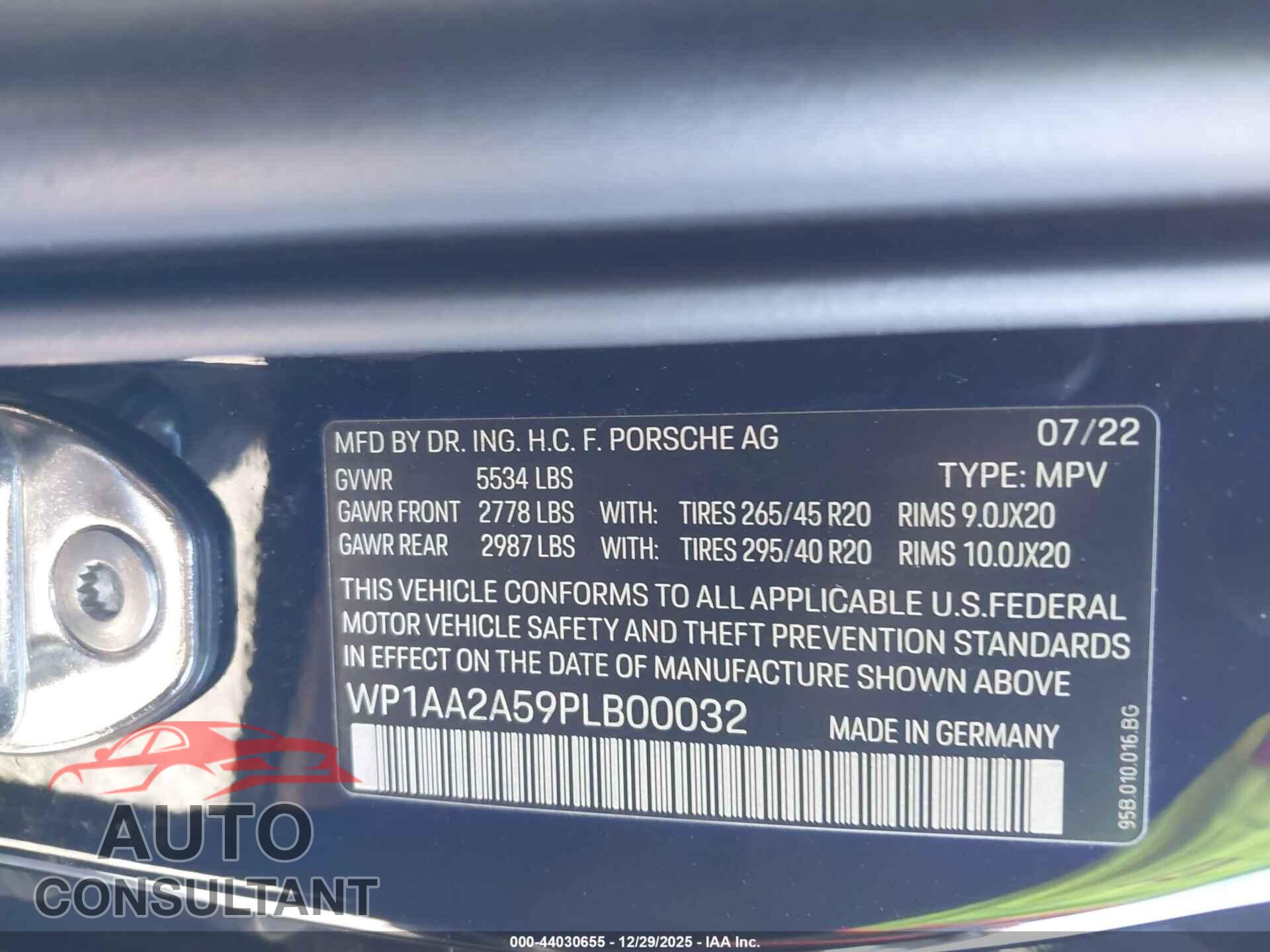 PORSCHE MACAN 2023 - WP1AA2A59PLB00032