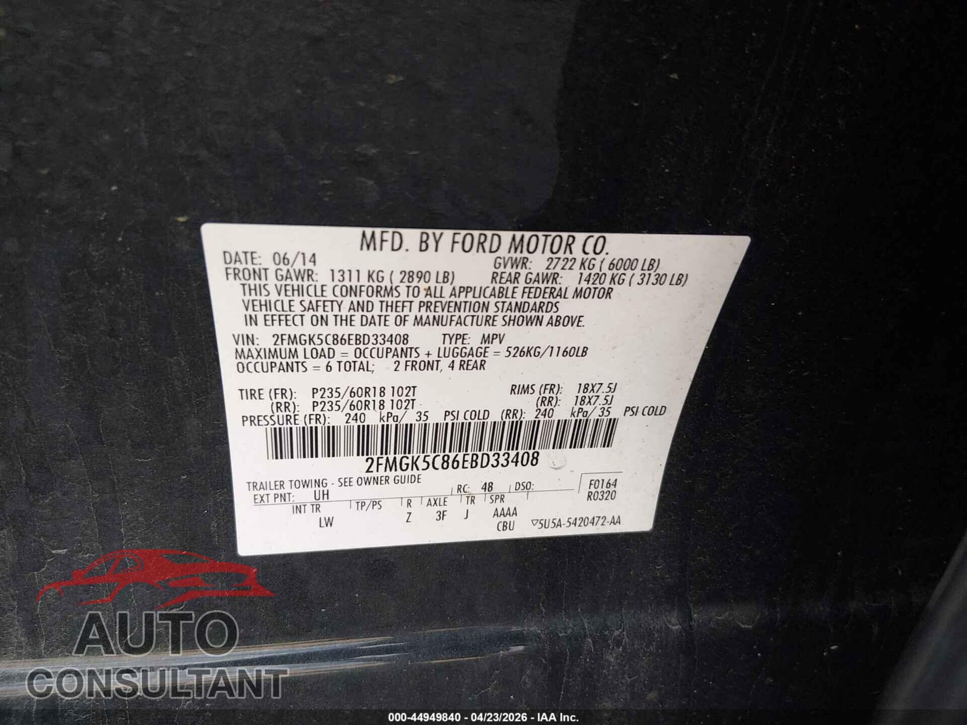 FORD FLEX 2014 - 2FMGK5C86EBD33408