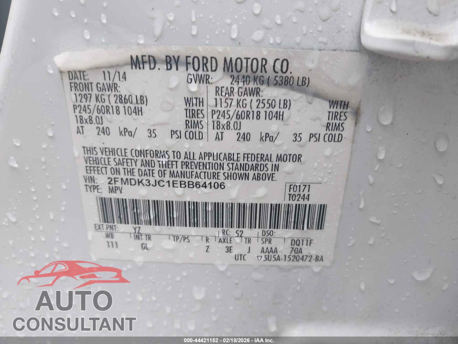 FORD EDGE 2014 - 2FMDK3JC1EBB64106