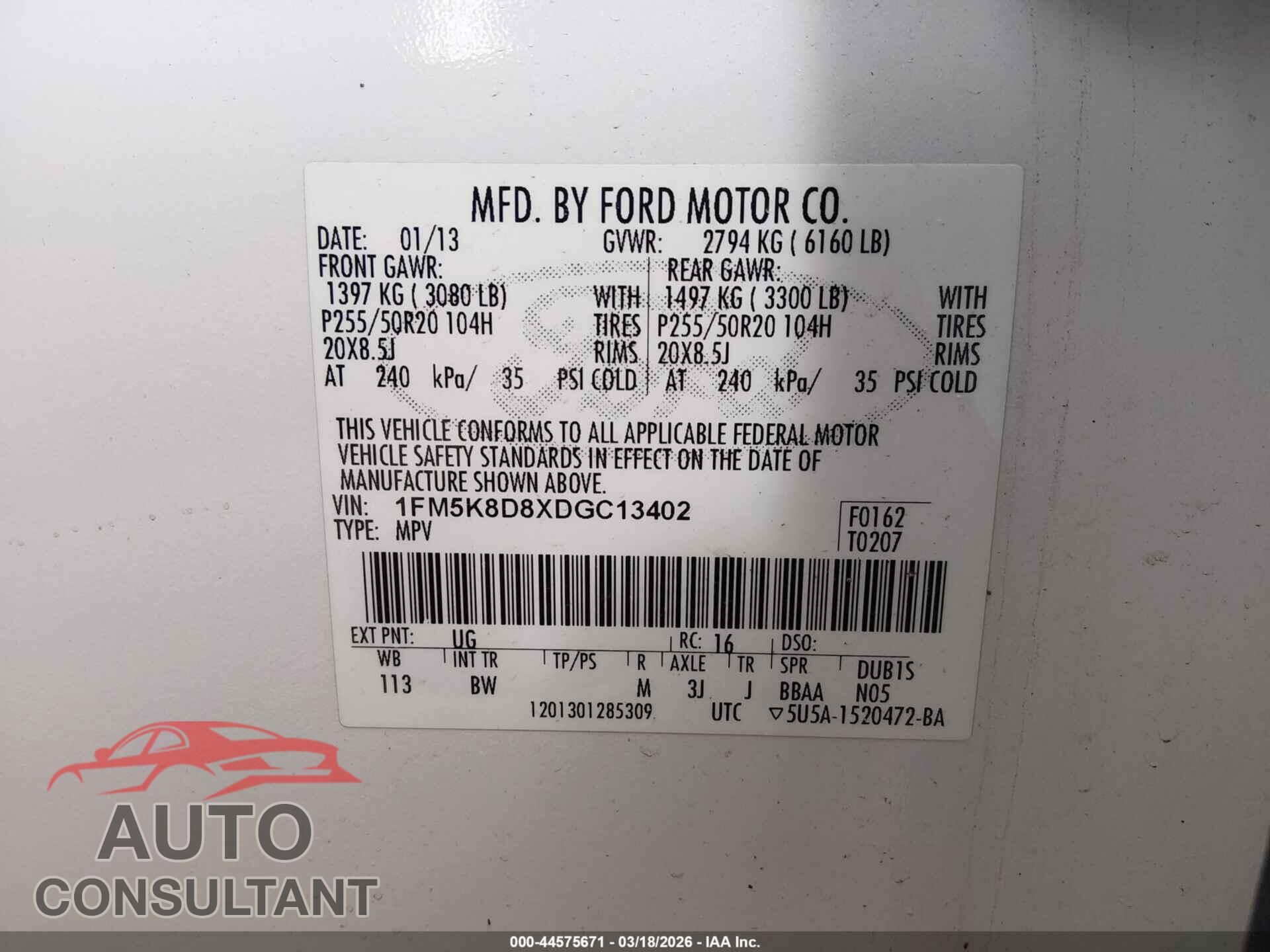 FORD EXPLORER 2013 - 1FM5K8D8XDGC13402