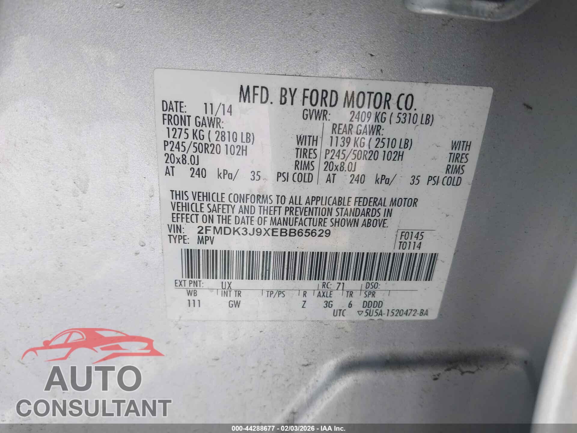 FORD EDGE 2014 - 2FMDK3J9XEBB65629
