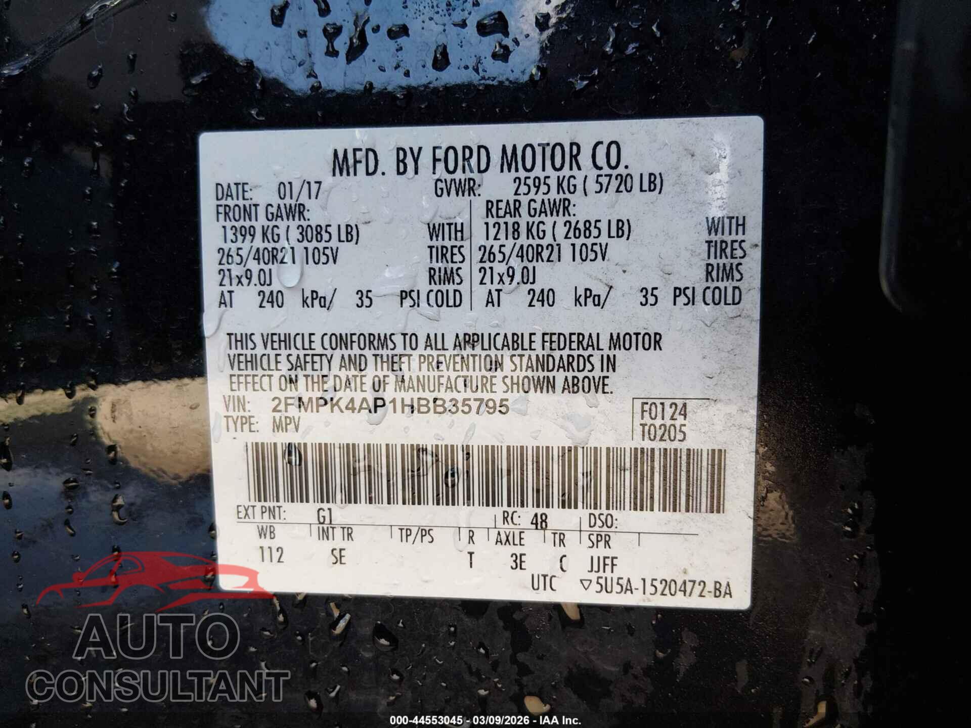 FORD EDGE 2017 - 2FMPK4AP1HBB35795