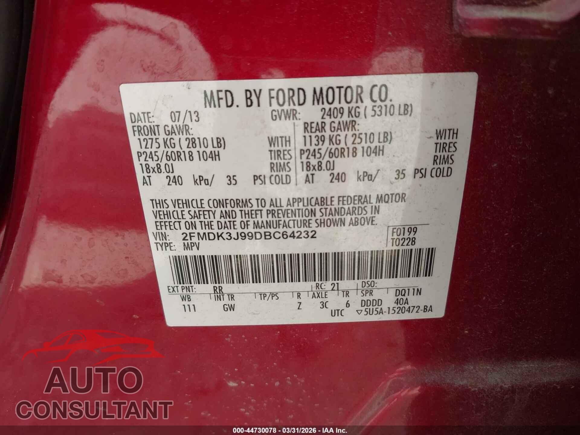 FORD EDGE 2013 - 2FMDK3J99DBC64232
