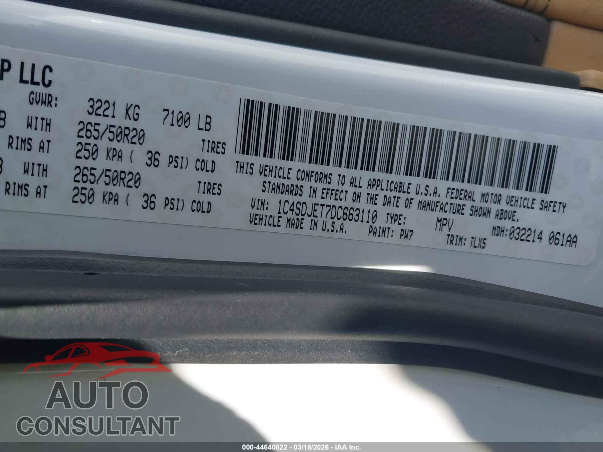 DODGE DURANGO 2013 - 1C4SDJET7DC663110