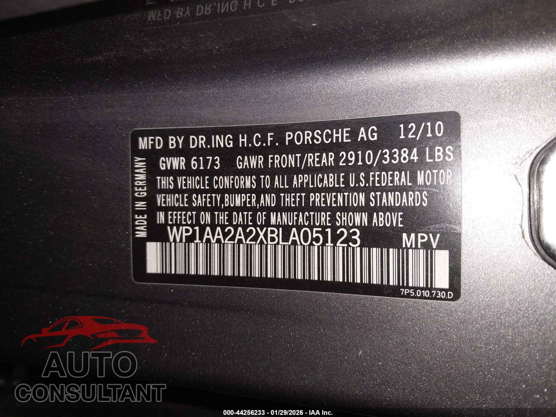 PORSCHE CAYENNE 2011 - WP1AA2A2XBLA05123