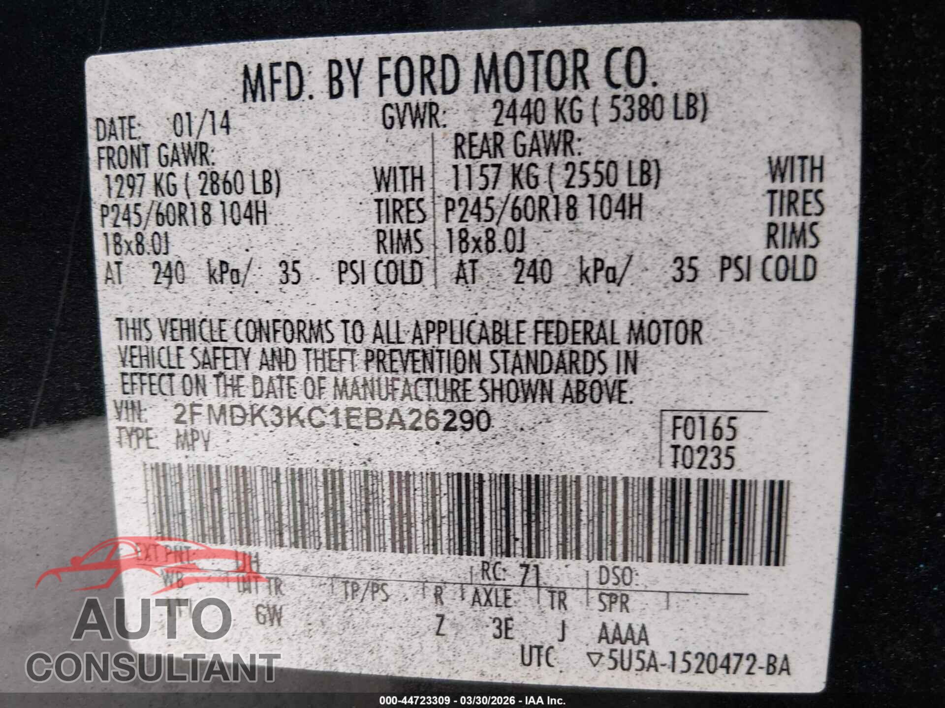 FORD EDGE 2014 - 2FMDK3KC1EBA26290