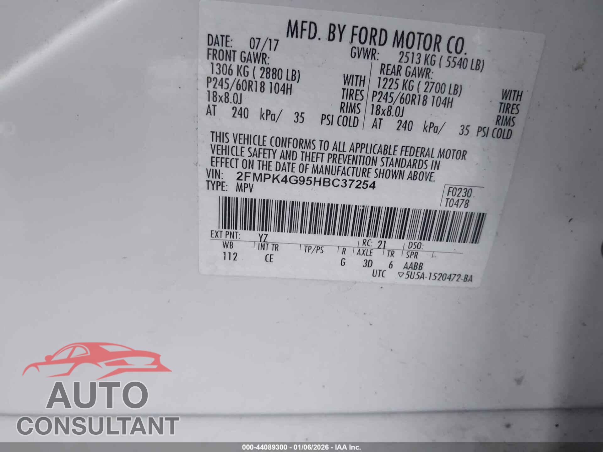 FORD EDGE 2017 - 2FMPK4G95HBC37254