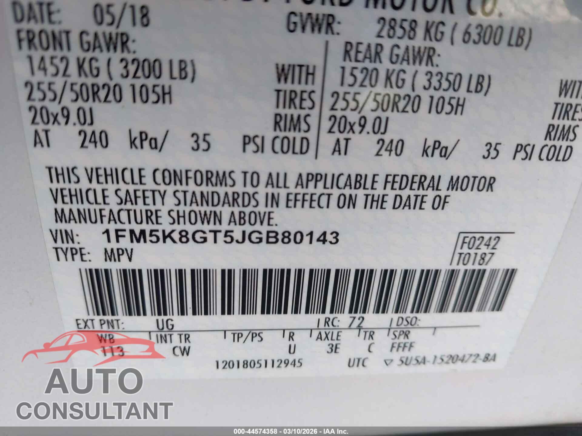 FORD EXPLORER 2018 - 1FM5K8GT5JGB80143