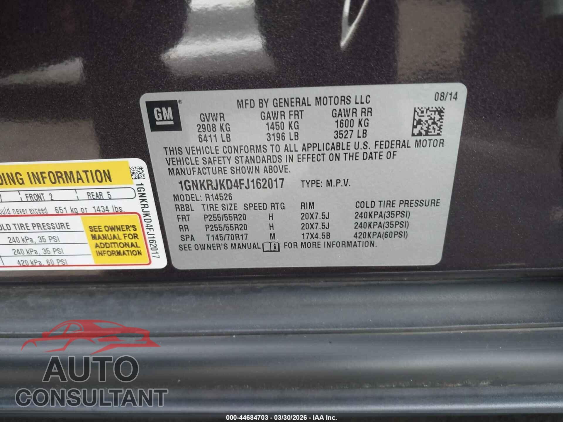 CHEVROLET TRAVERSE 2015 - 1GNKRJKD4FJ162017