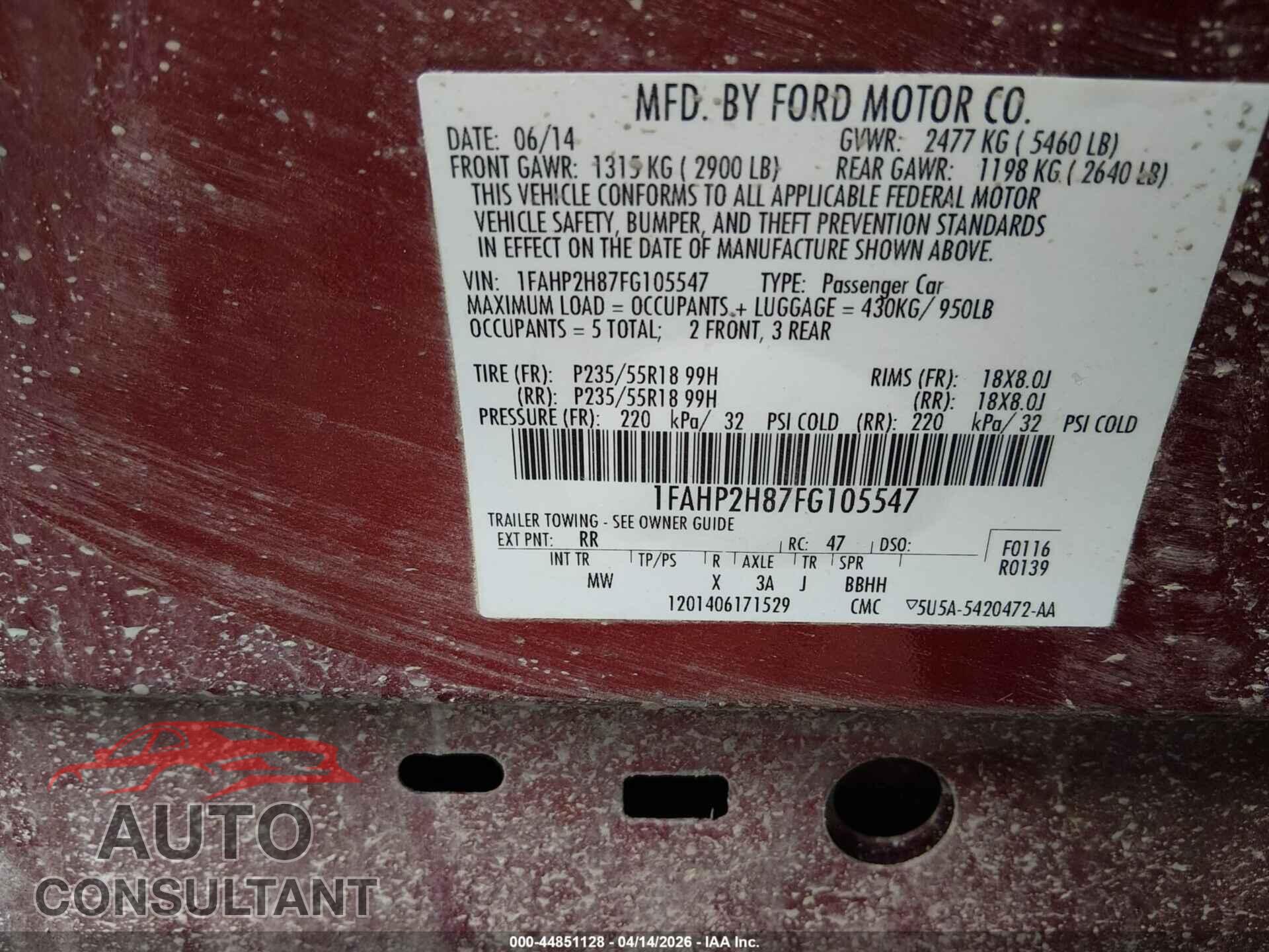 FORD TAURUS 2015 - 1FAHP2H87FG105547