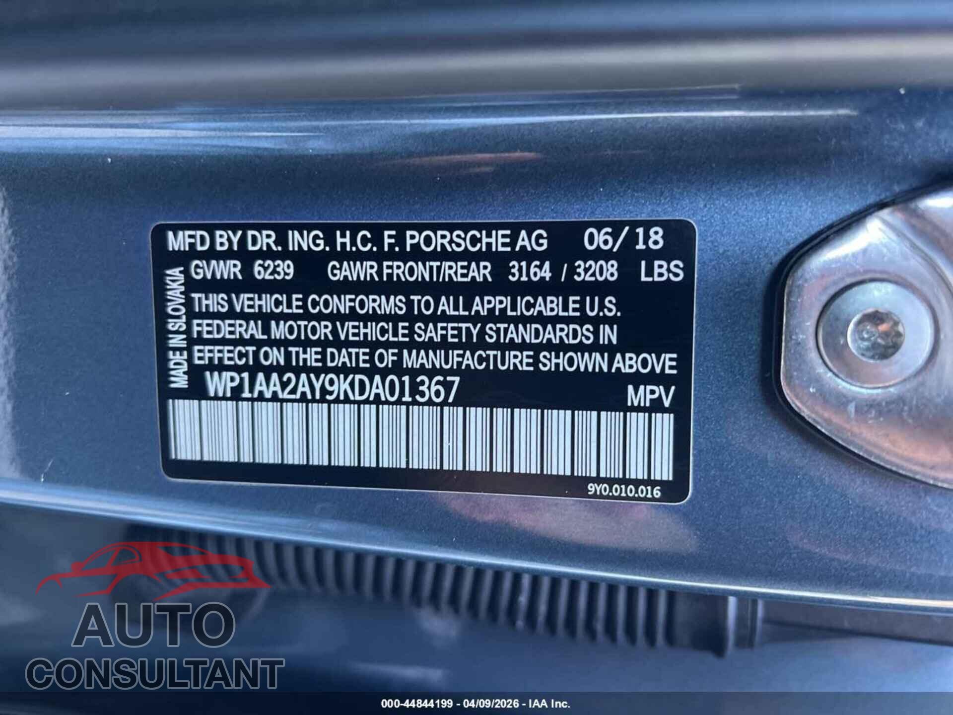 PORSCHE CAYENNE 2019 - WP1AA2AY9KDA01367