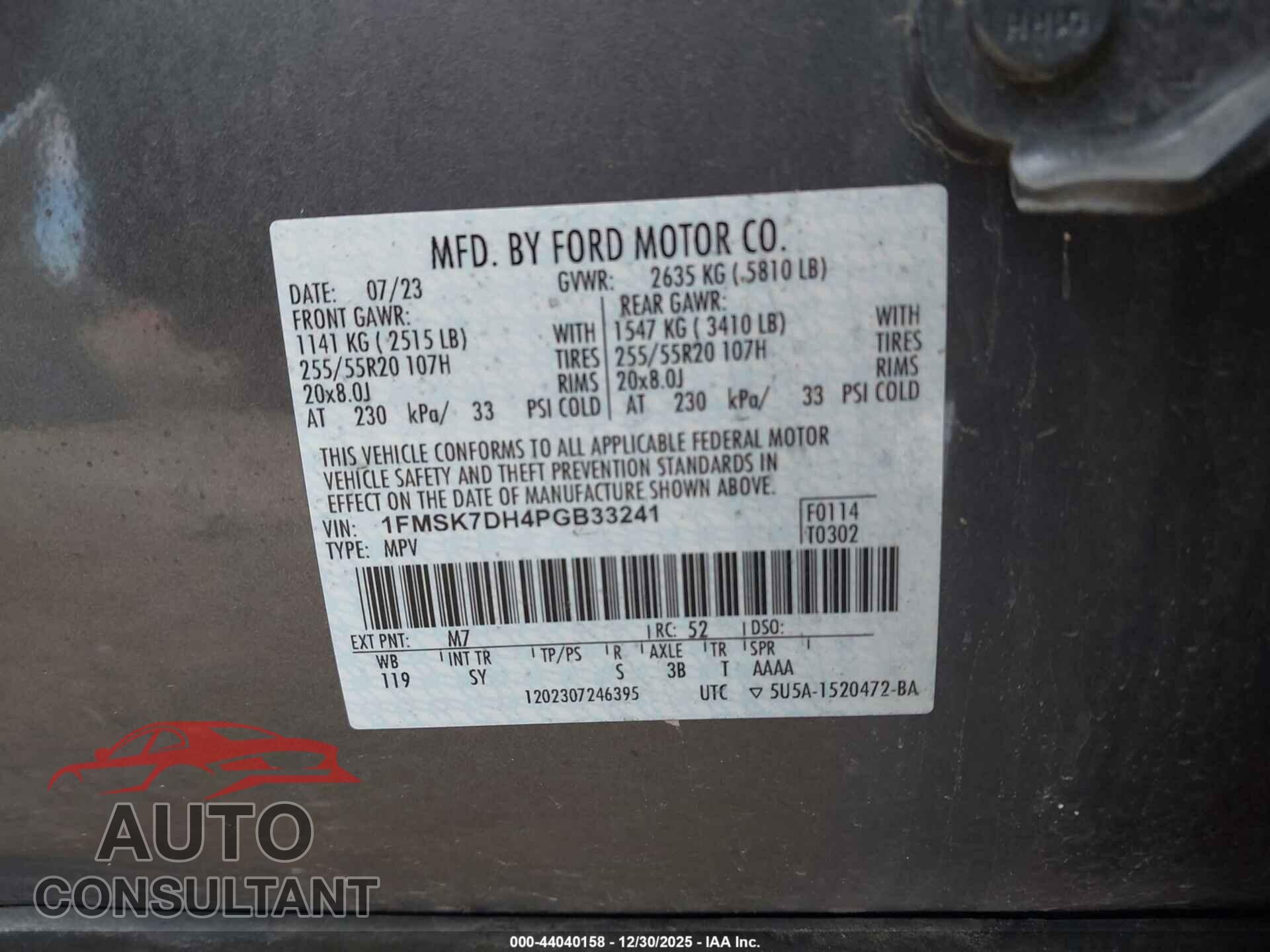 FORD EXPLORER 2023 - 1FMSK7DH4PGB33241