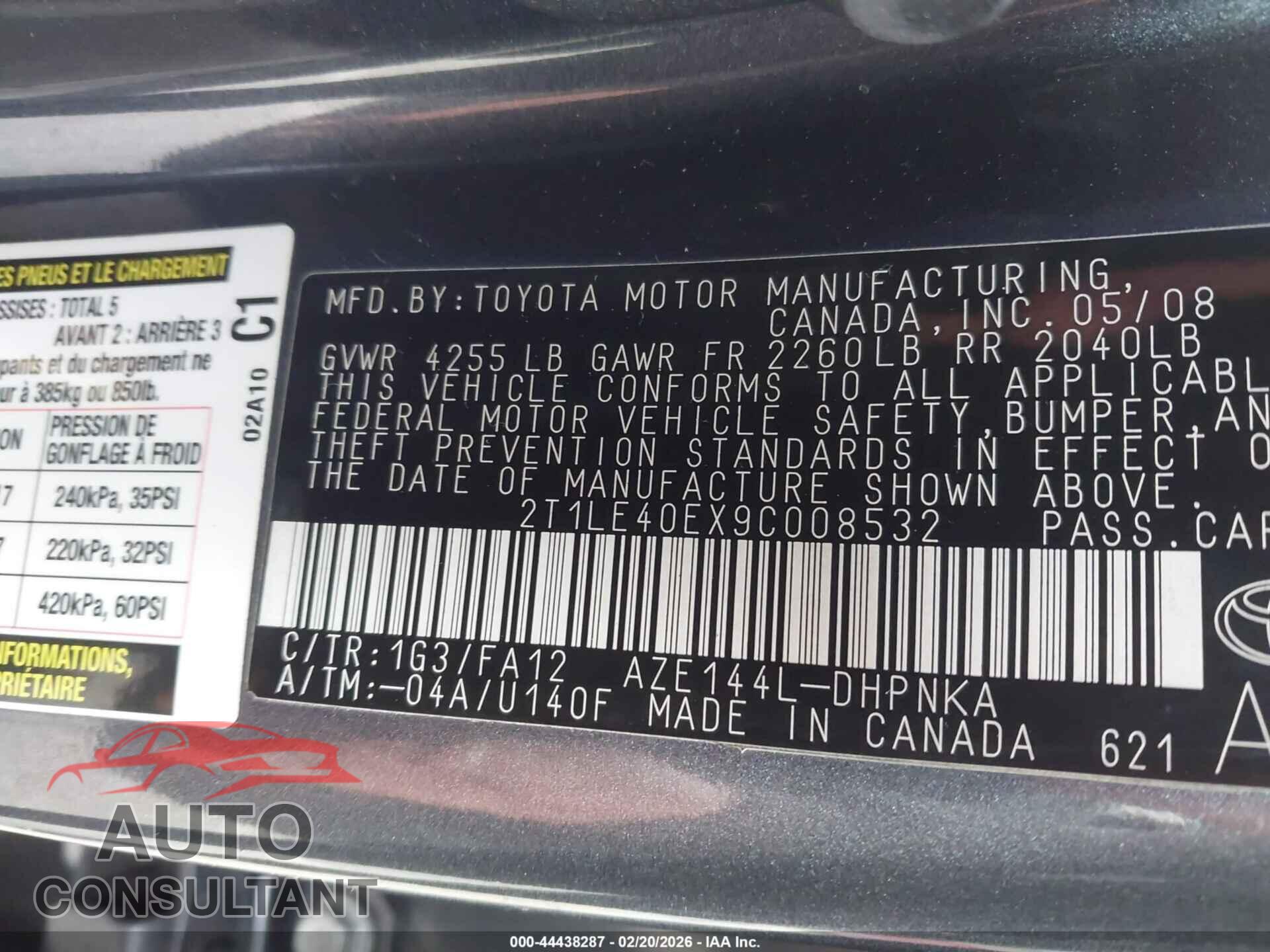 TOYOTA MATRIX 2009 - 2T1LE40EX9C008532