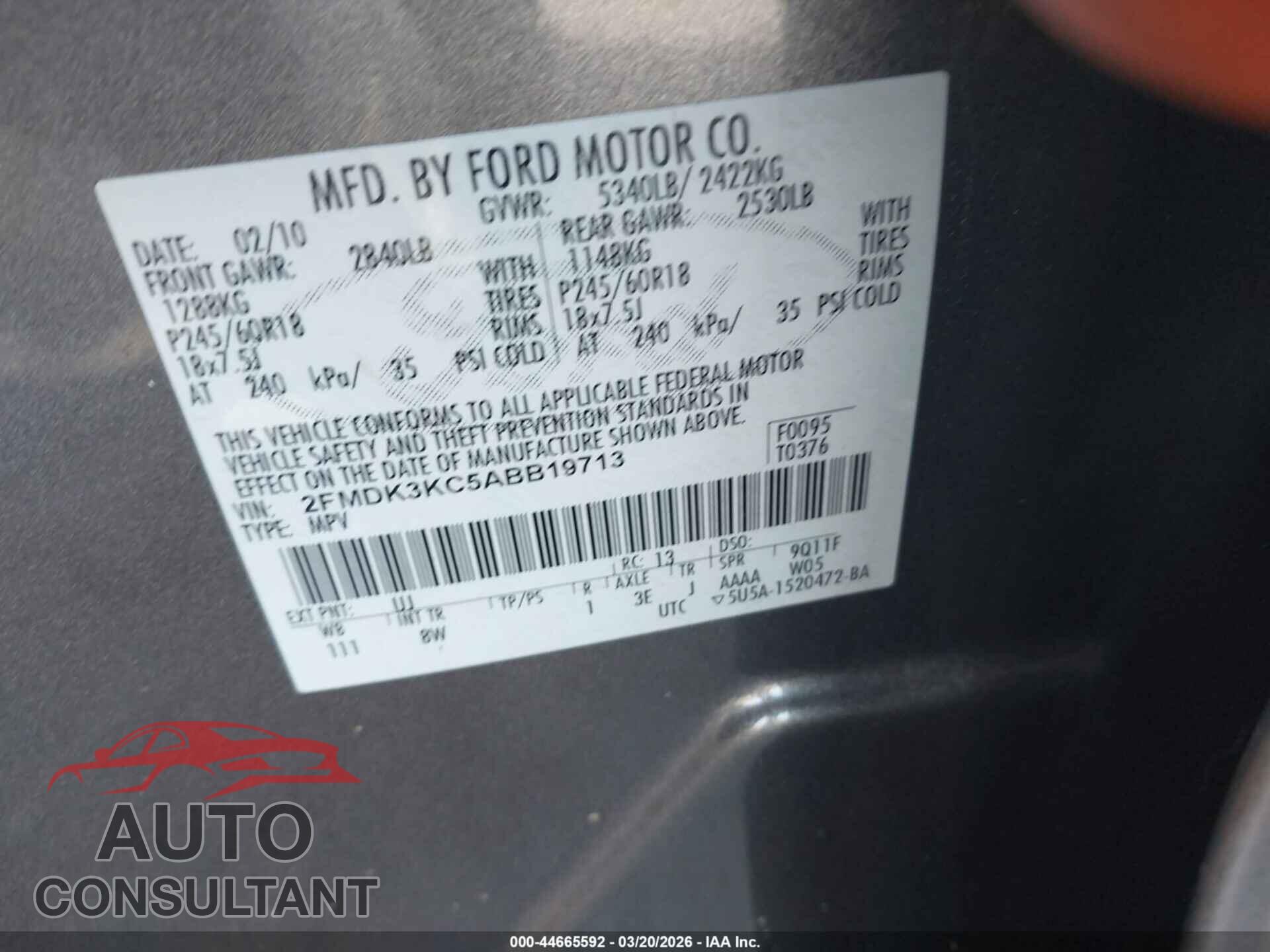 FORD EDGE 2010 - 2FMDK3KC5ABB19713