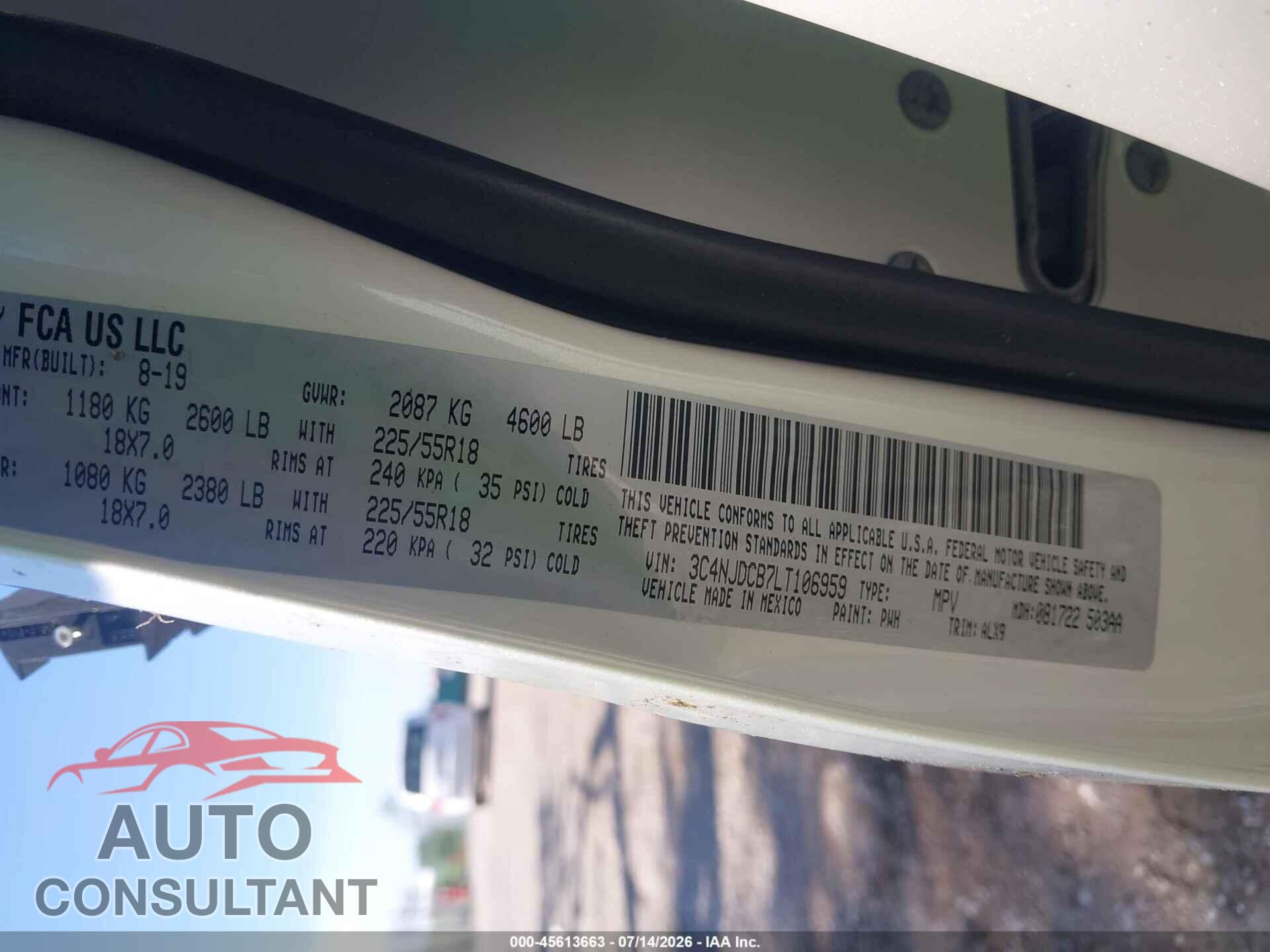 JEEP COMPASS 2020 - 3C4NJDCB7LT106959