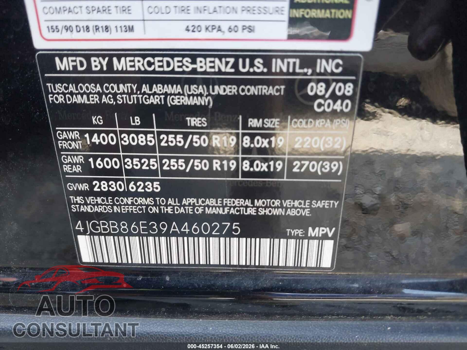 MERCEDES-BENZ ML 350 2009 - 4JGBB86E39A460275