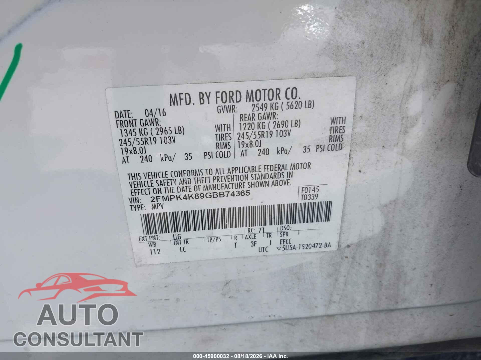 FORD EDGE 2016 - 2FMPK4K89GBB74365