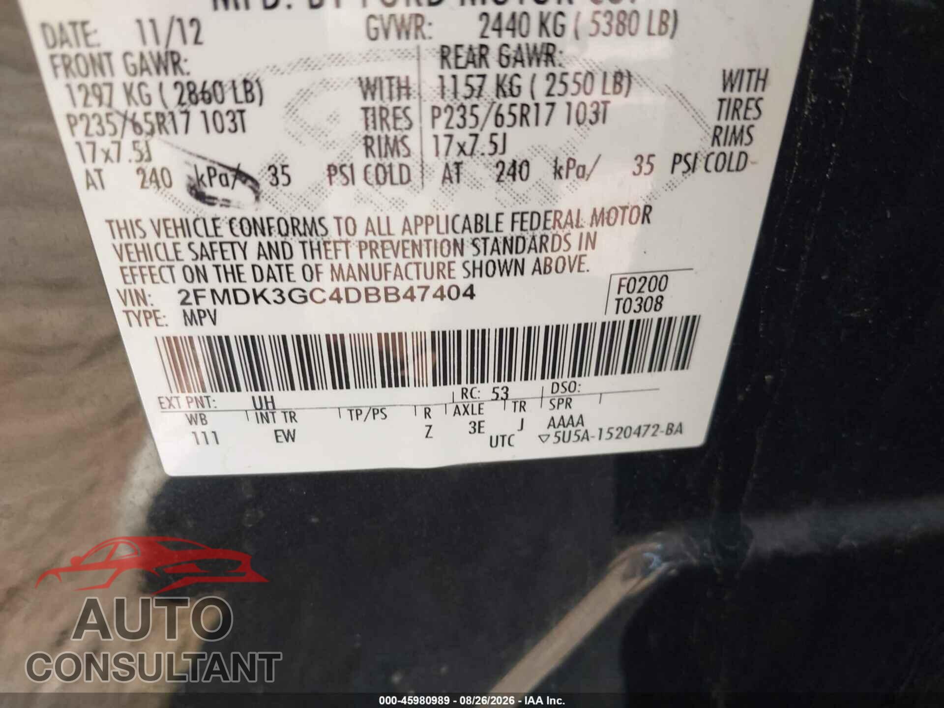 FORD EDGE 2013 - 2FMDK3GC4DBB47404