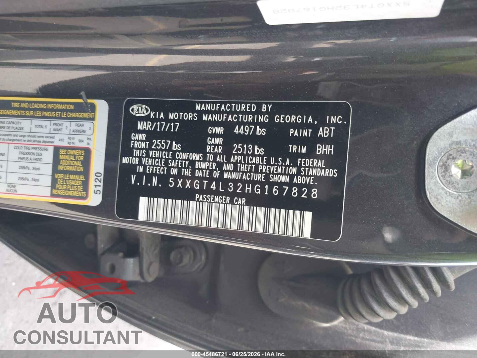 KIA OPTIMA 2017 - 5XXGT4L32HG167828