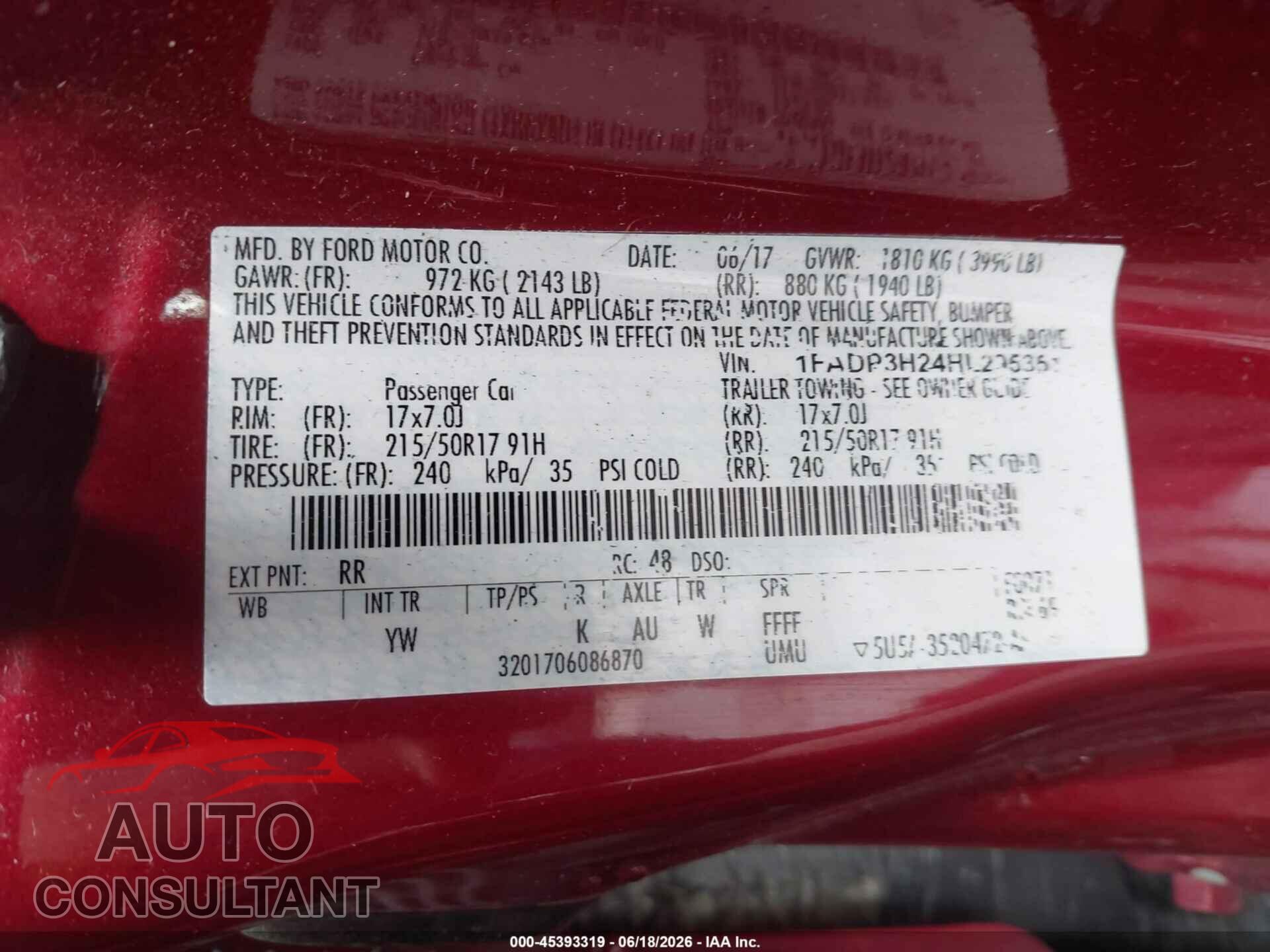 FORD FOCUS 2017 - 1FADP3H24HL295351