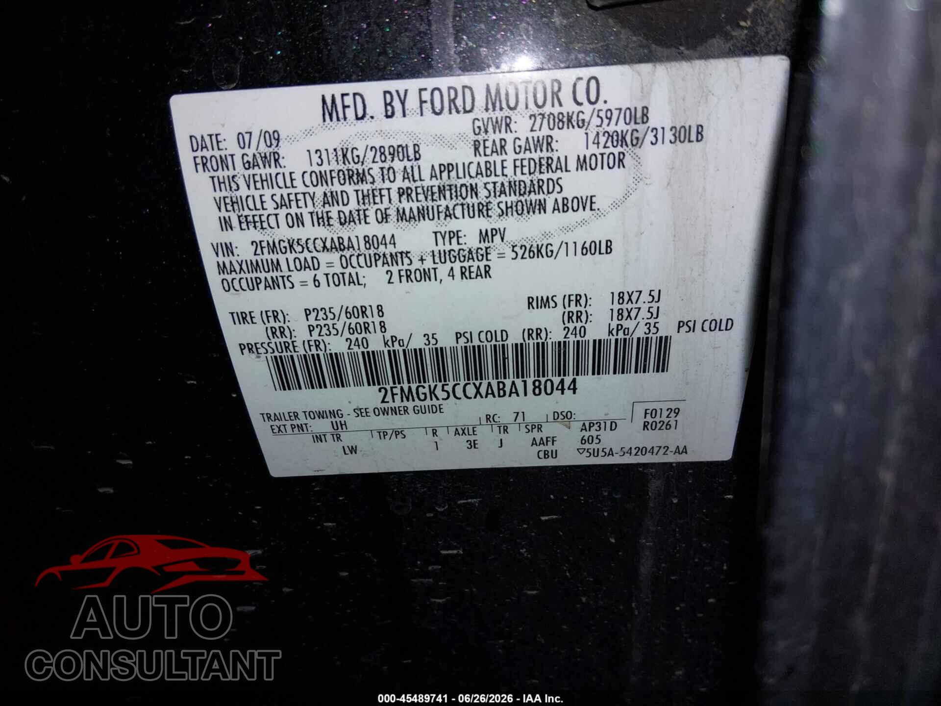 FORD FLEX 2010 - 2FMGK5CCXABA18044