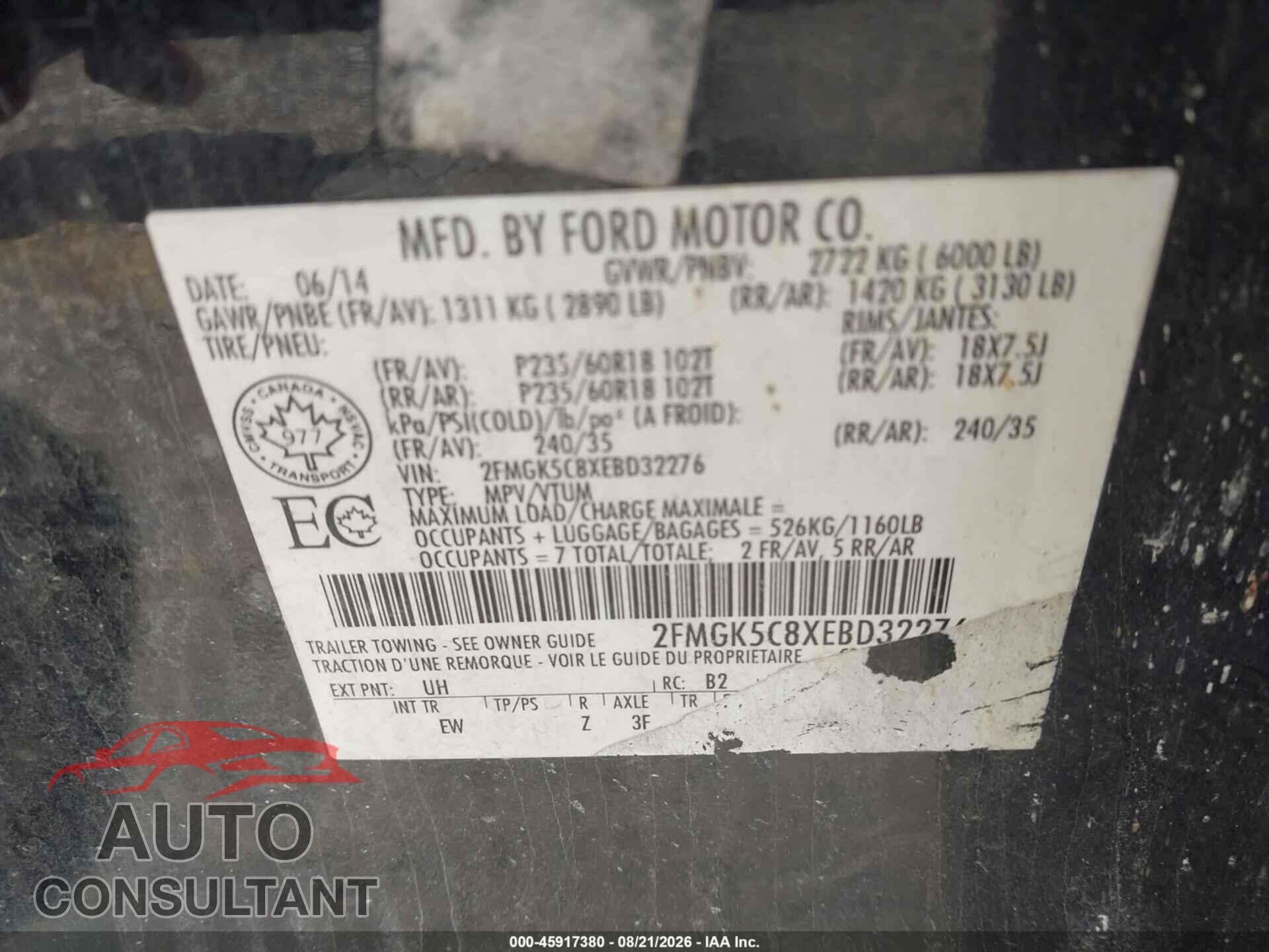 FORD FLEX 2014 - 2FMGK5C8XEBD32276