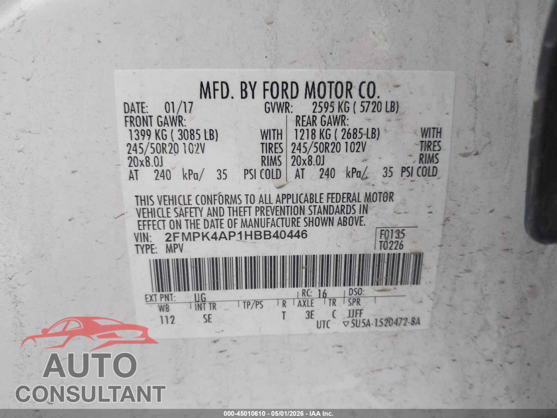 FORD EDGE 2017 - 2FMPK4AP1HBB40446