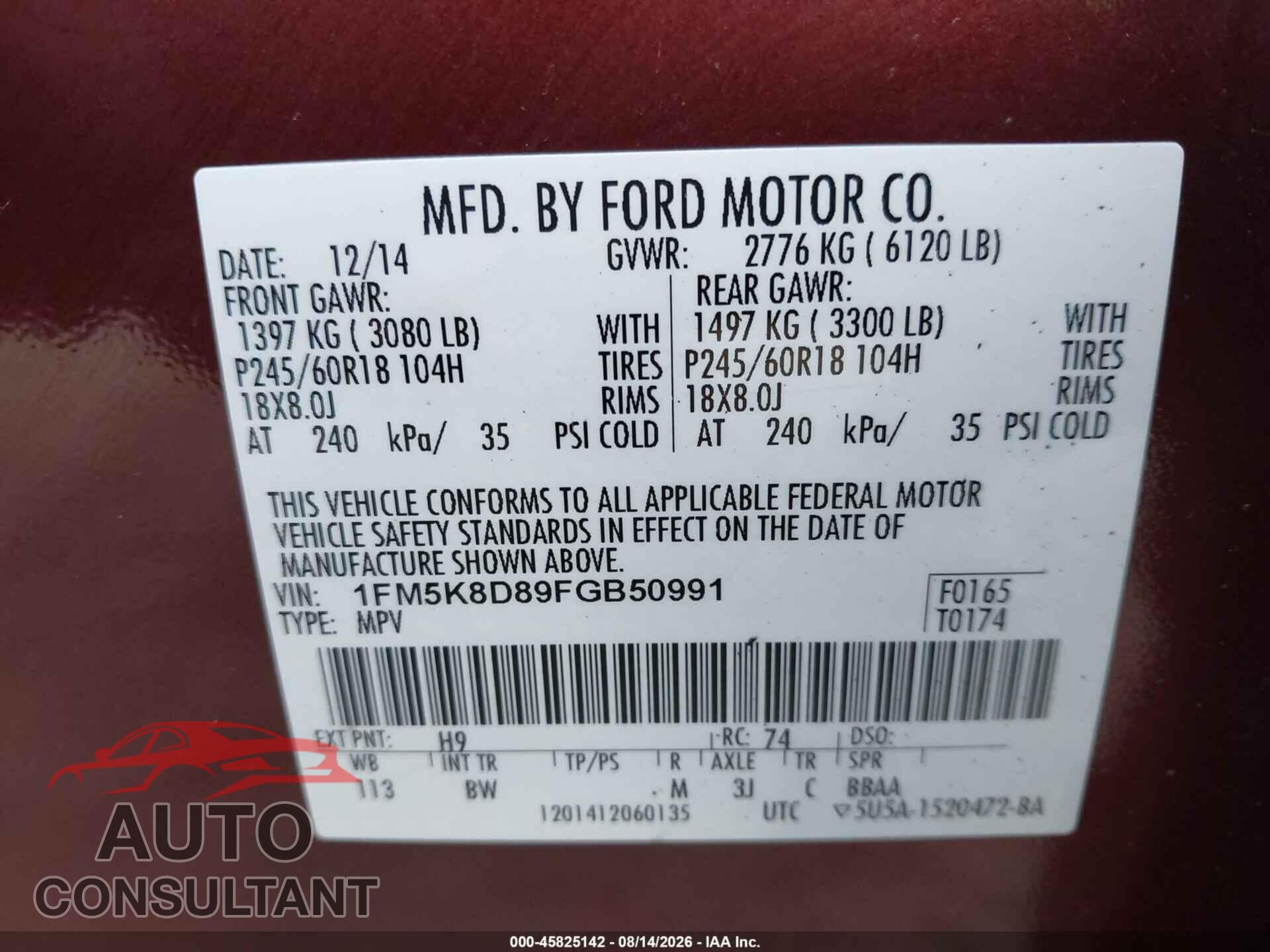 FORD EXPLORER 2015 - 1FM5K8D89FGB50991