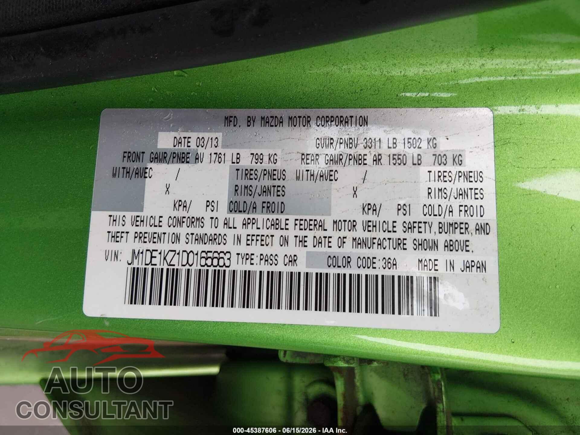 MAZDA MAZDA2 2013 - JM1DE1KZ1D0165663