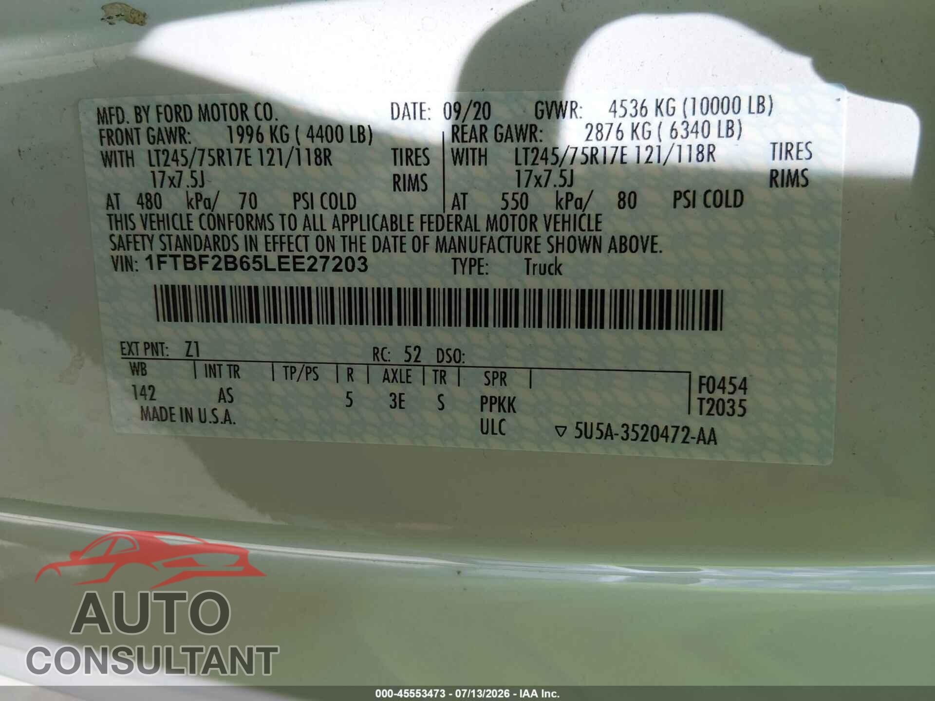 FORD F-250 2020 - 1FTBF2B65LEE27203