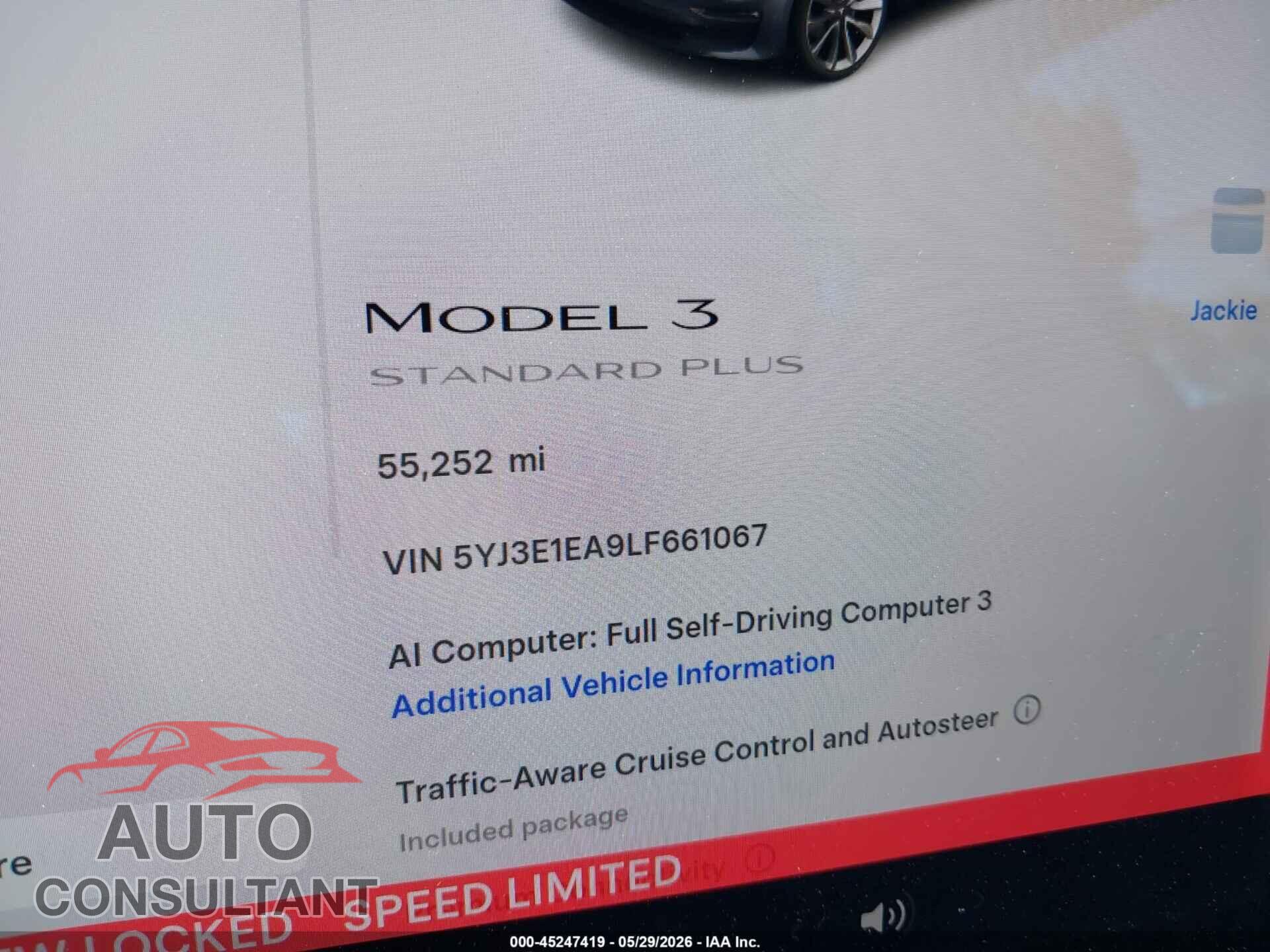 TESLA MODEL 3 2020 - 5YJ3E1EA9LF661067