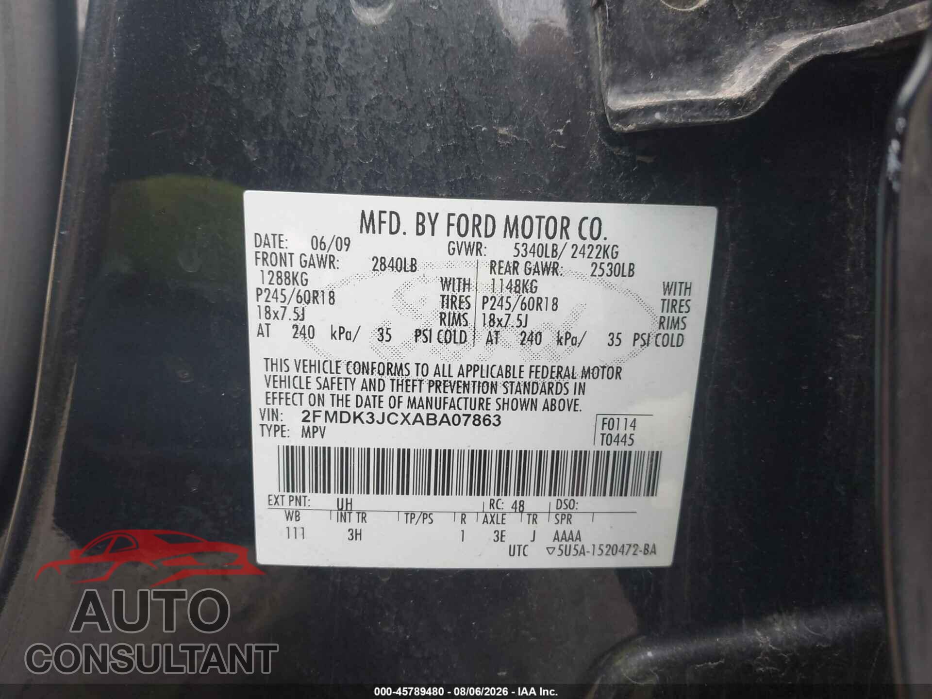 FORD EDGE 2010 - 2FMDK3JCXABA07863