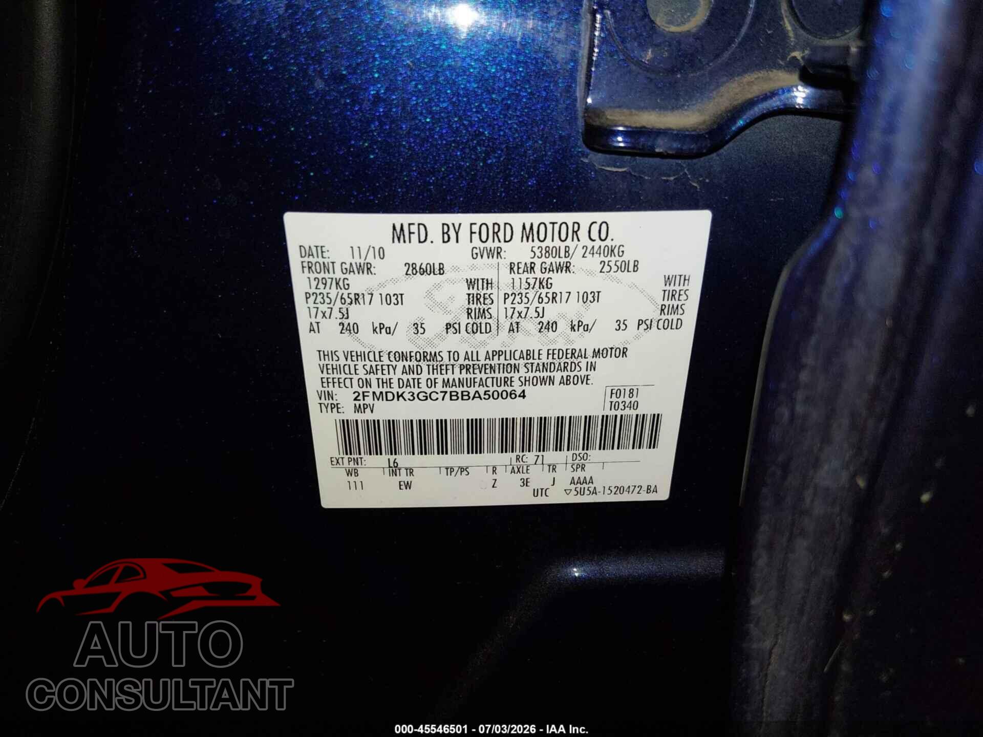 FORD EDGE 2011 - 2FMDK3GC7BBA50064