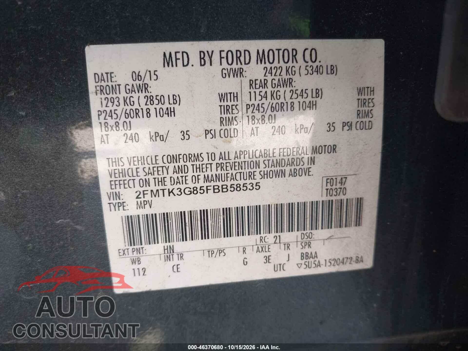 FORD EDGE 2015 - 2FMTK3G85FBB58535