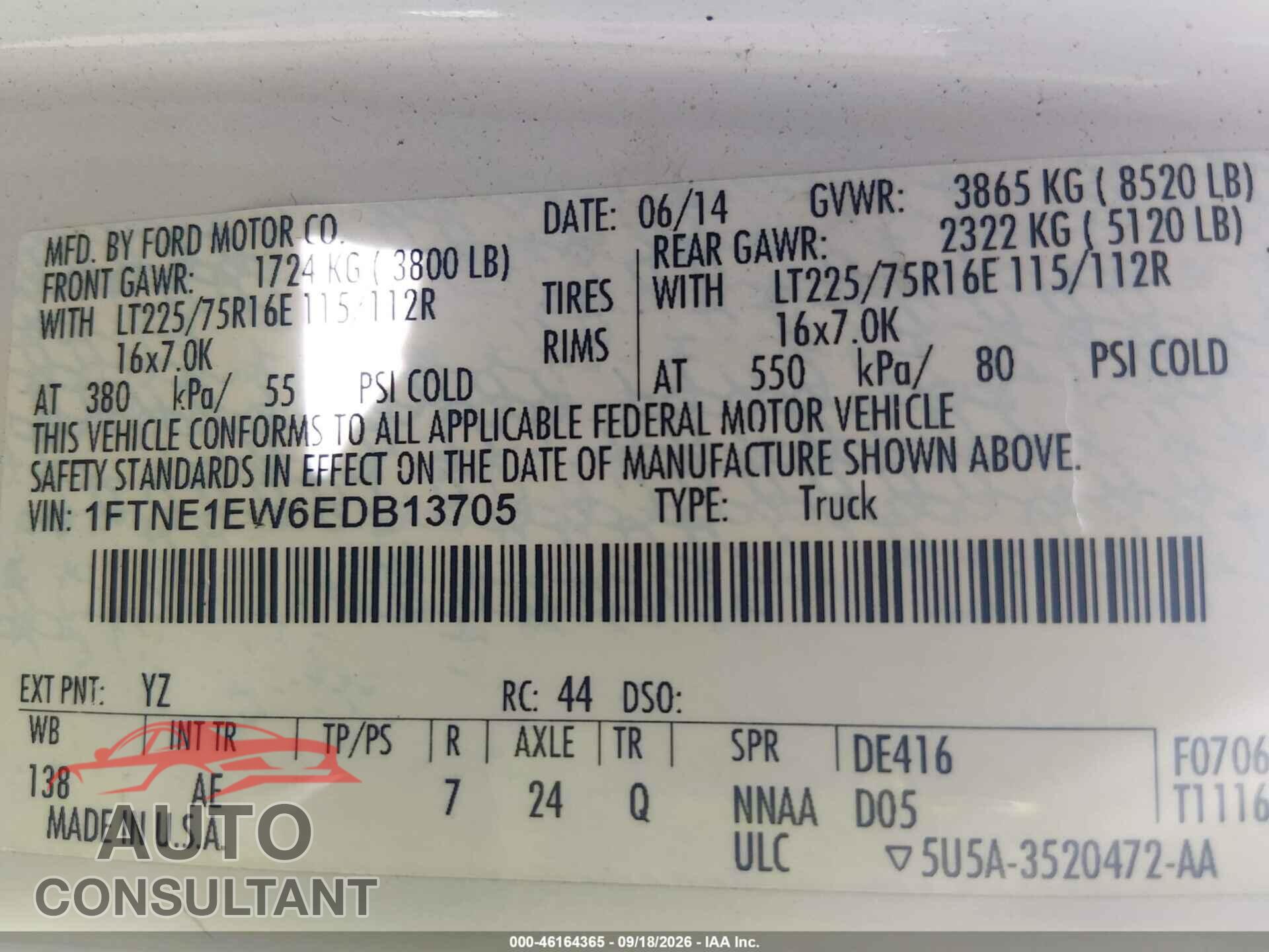 FORD E-150 2014 - 1FTNE1EW6EDB13705