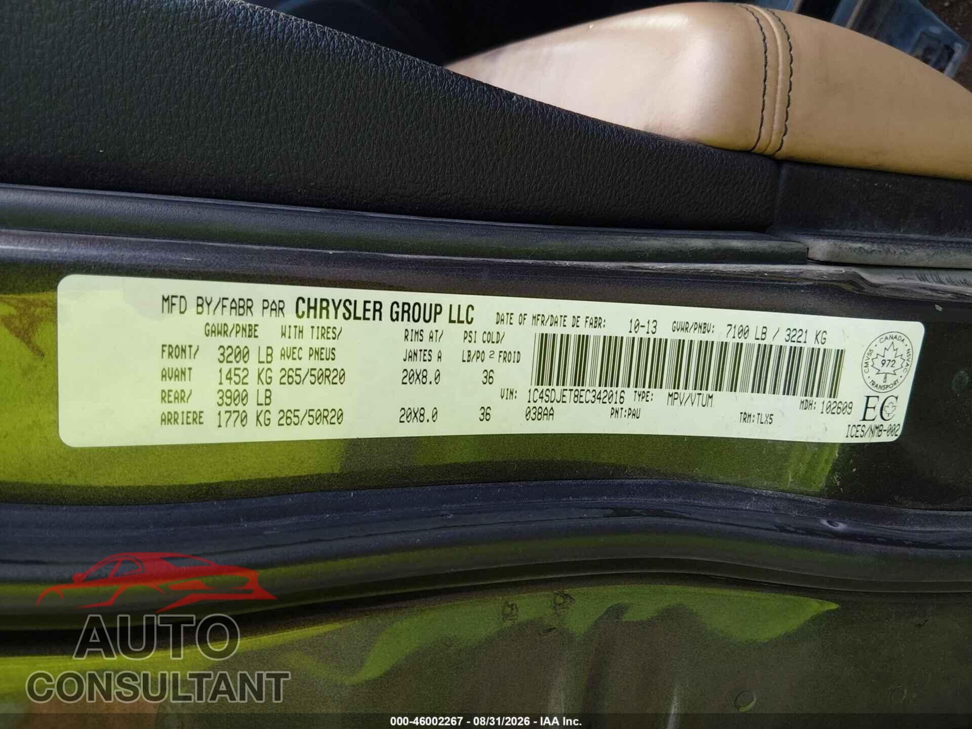 DODGE DURANGO 2014 - 1C4SDJET8EC342016