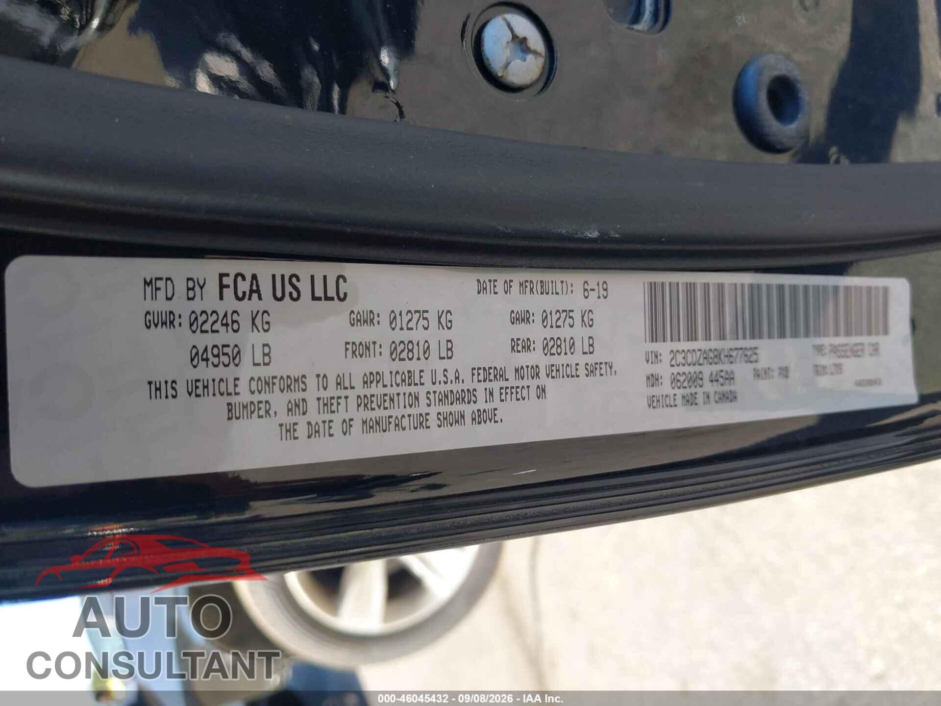 DODGE CHALLENGER 2019 - 2C3CDZAG8KH677625