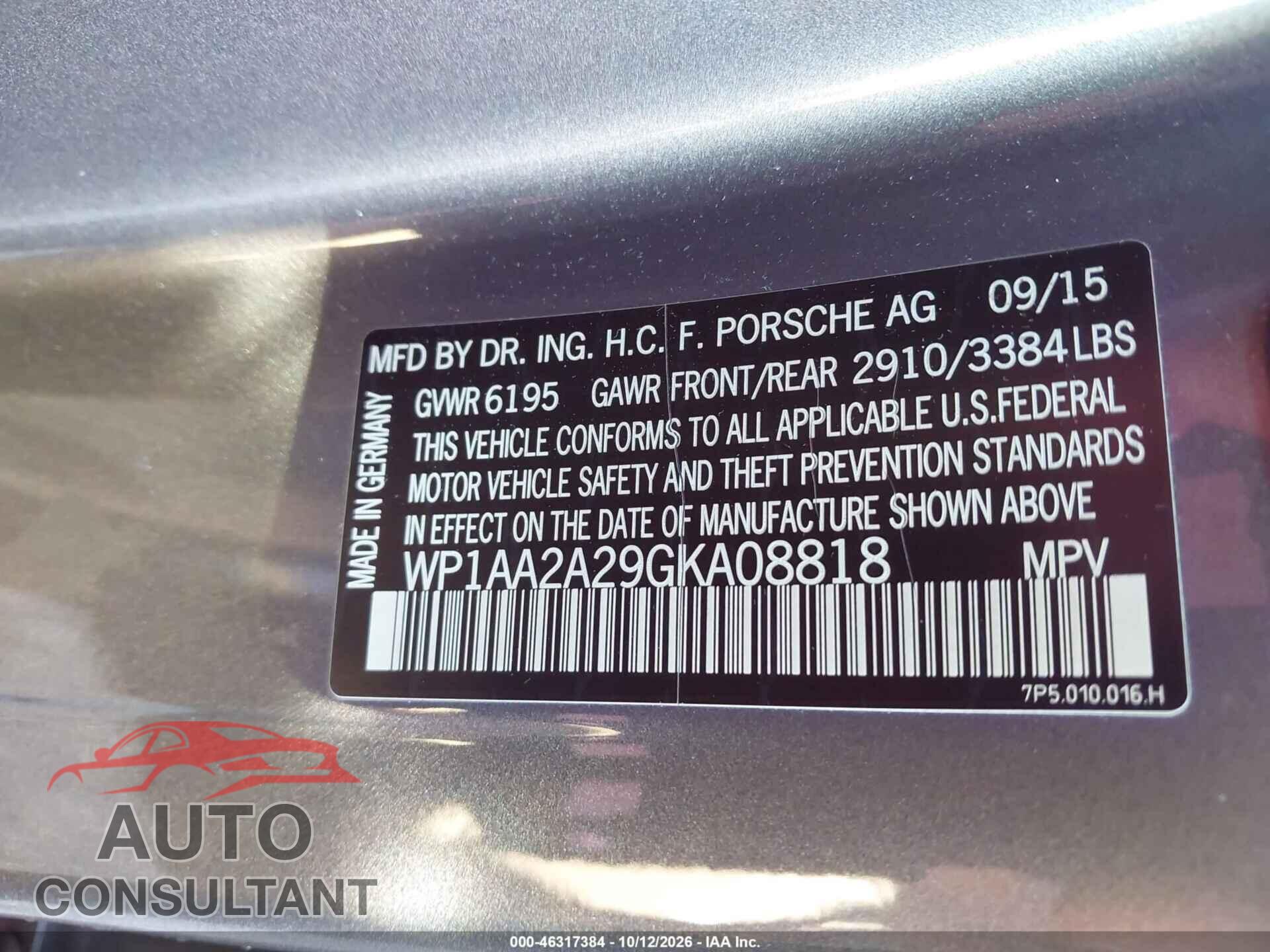 PORSCHE CAYENNE 2016 - WP1AA2A29GKA08818