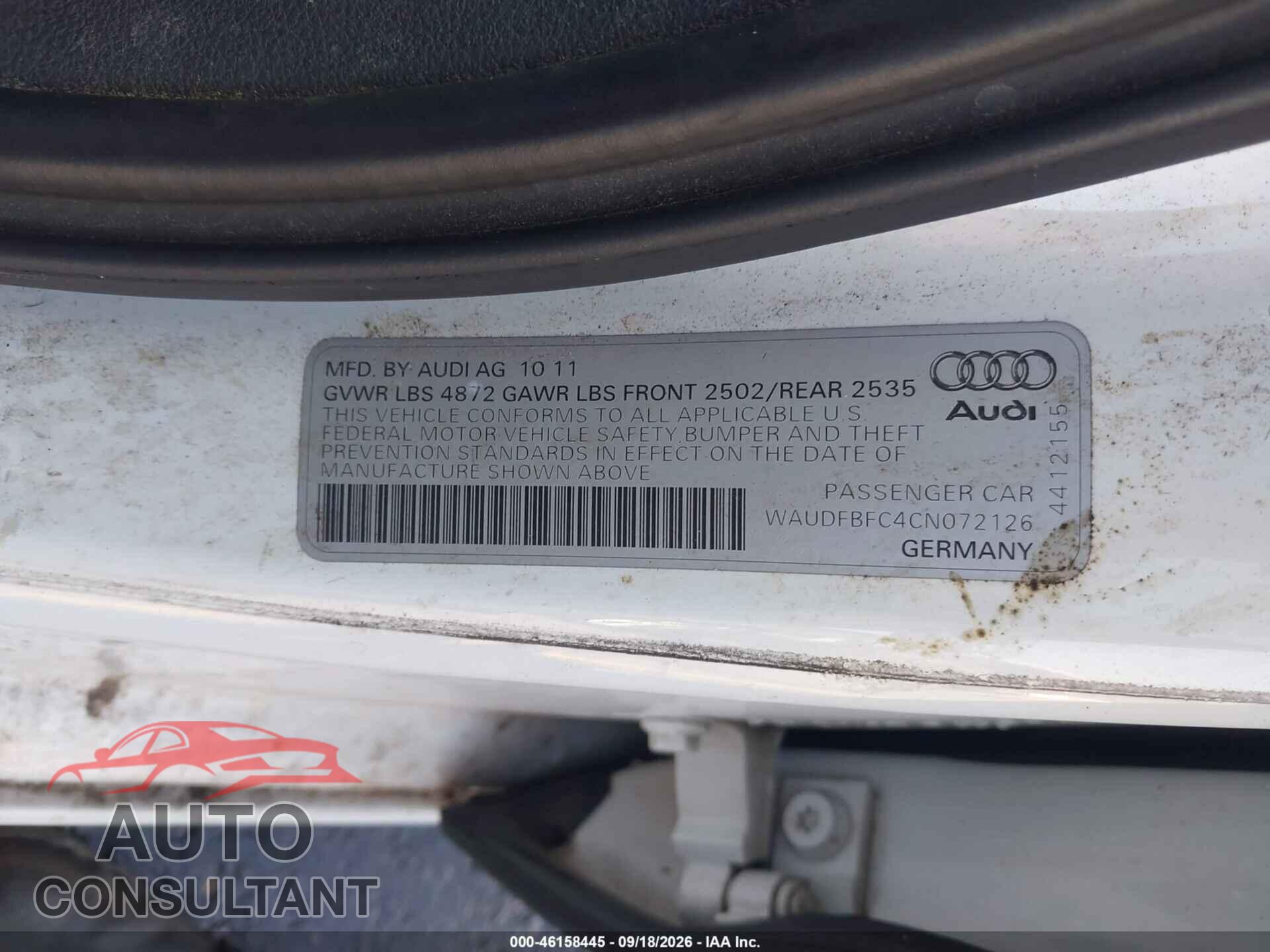 AUDI A6 2012 - WAUDFBFC4CN072126