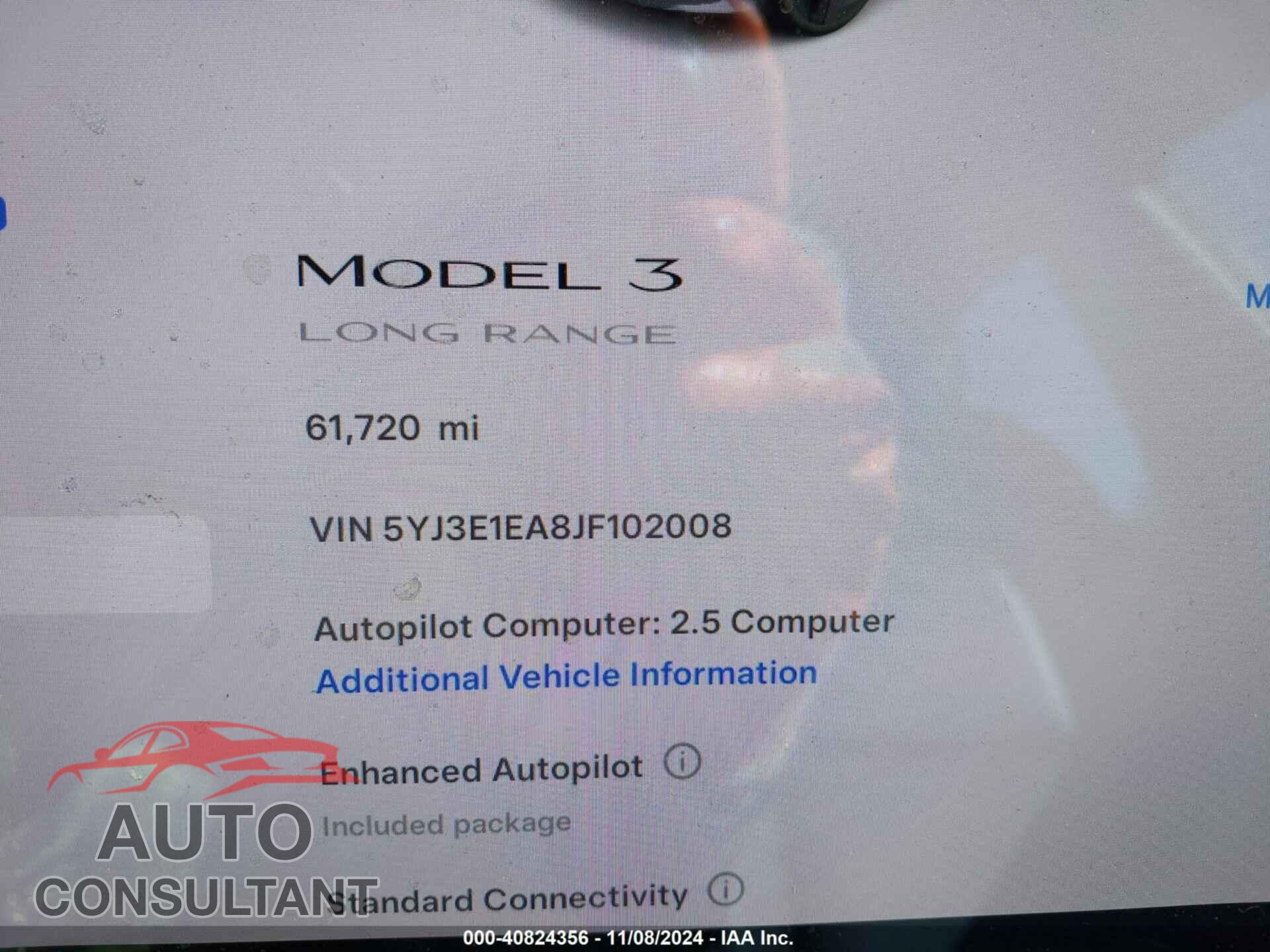 TESLA MODEL 3 2018 - 5YJ3E1EA8JF102008