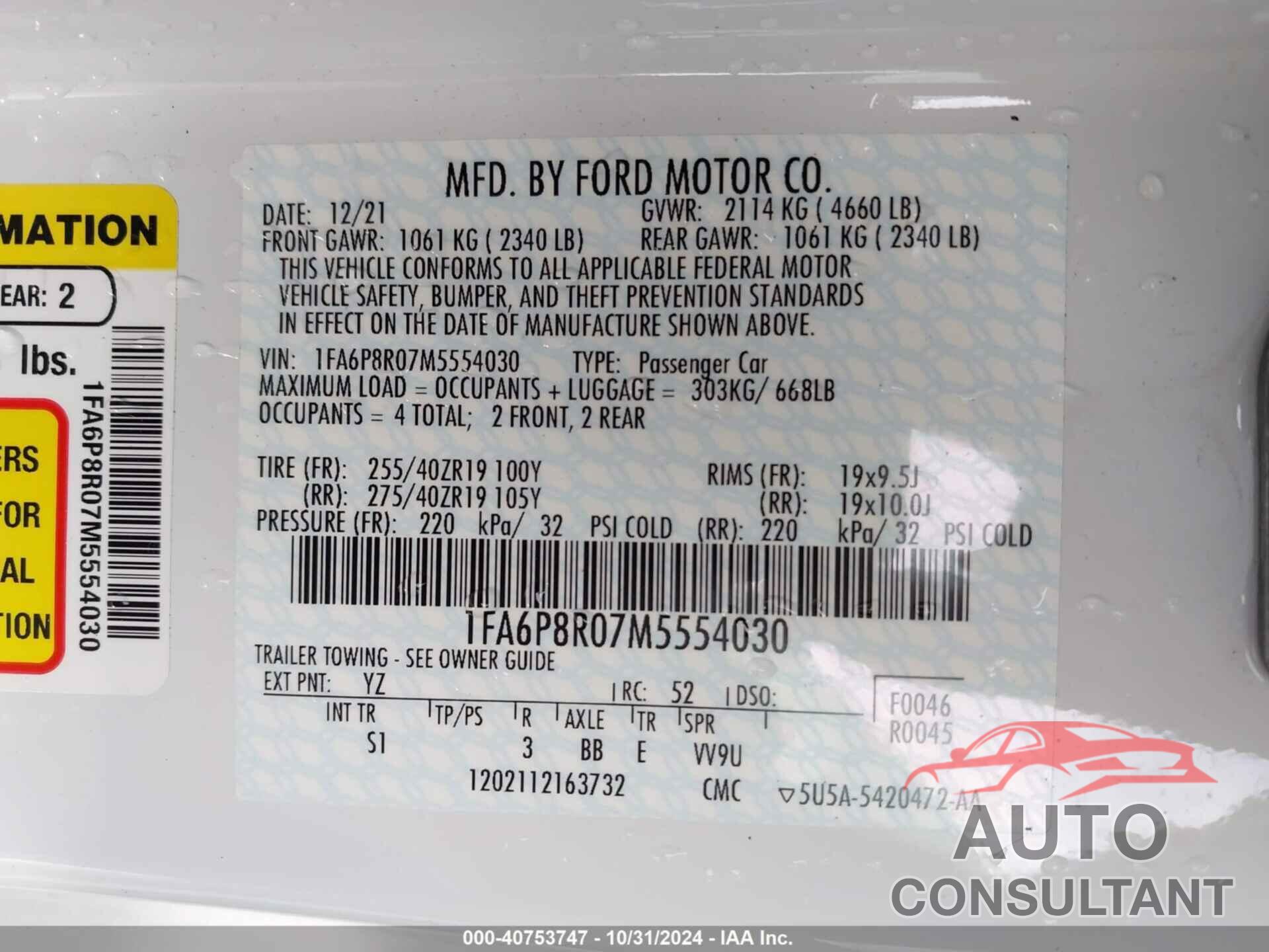 FORD MUSTANG 2021 - 1FA6P8R07M5554030